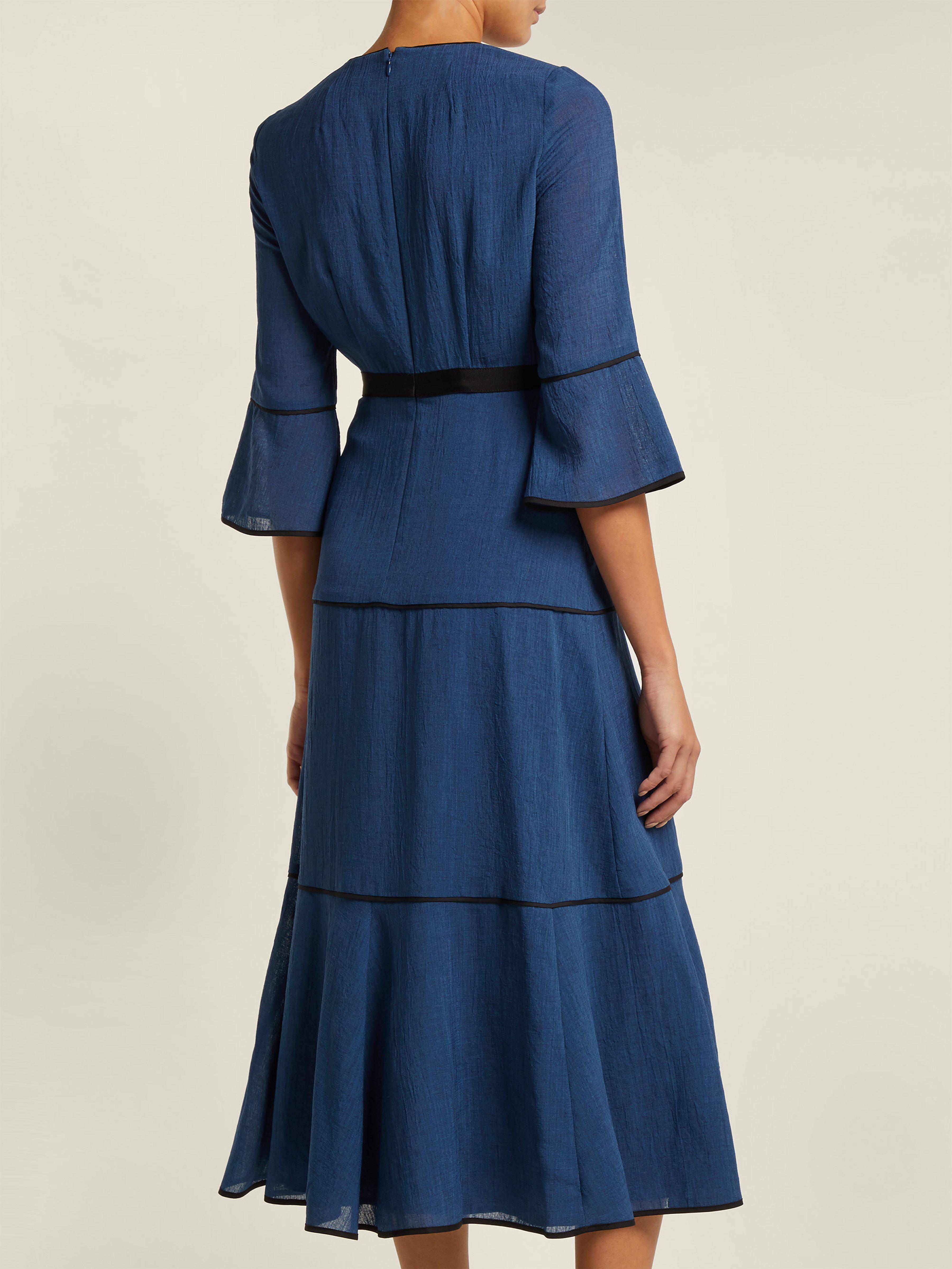 Cefinn Tiered Voile Midi Dress in Blue - Lyst