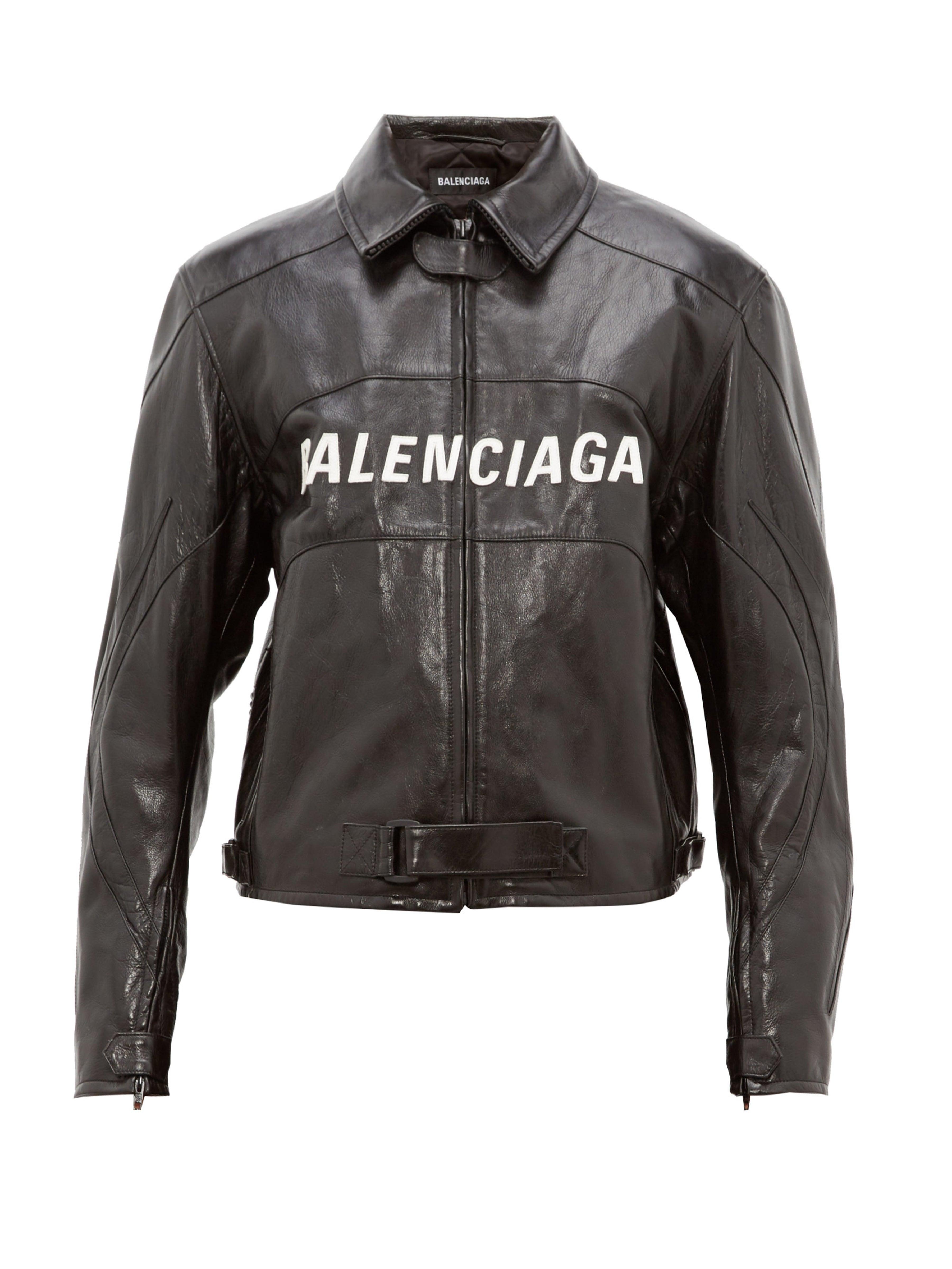 Balenciaga Oversized Logo Appliqué Leather Biker Jacket in Black for Men |  Lyst UK