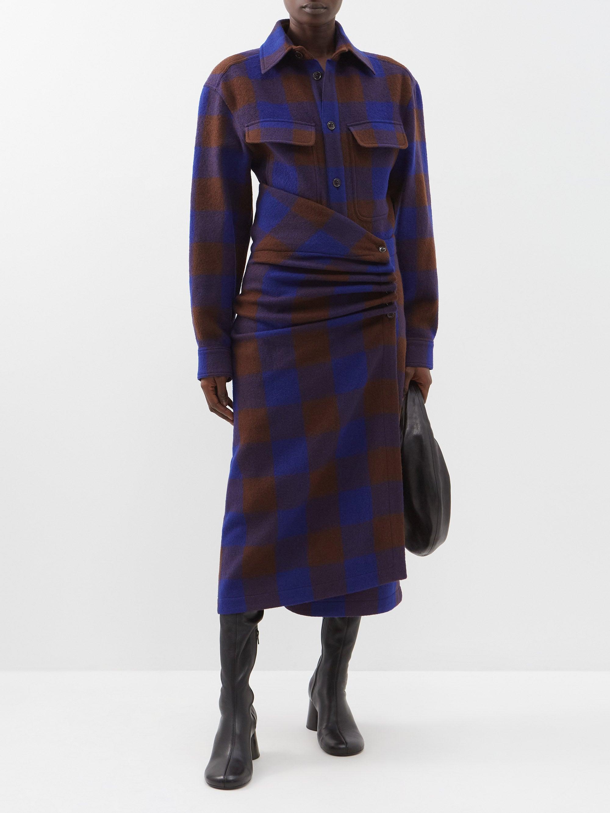 Lemaire Checked Wool Shirt in Blue | Lyst