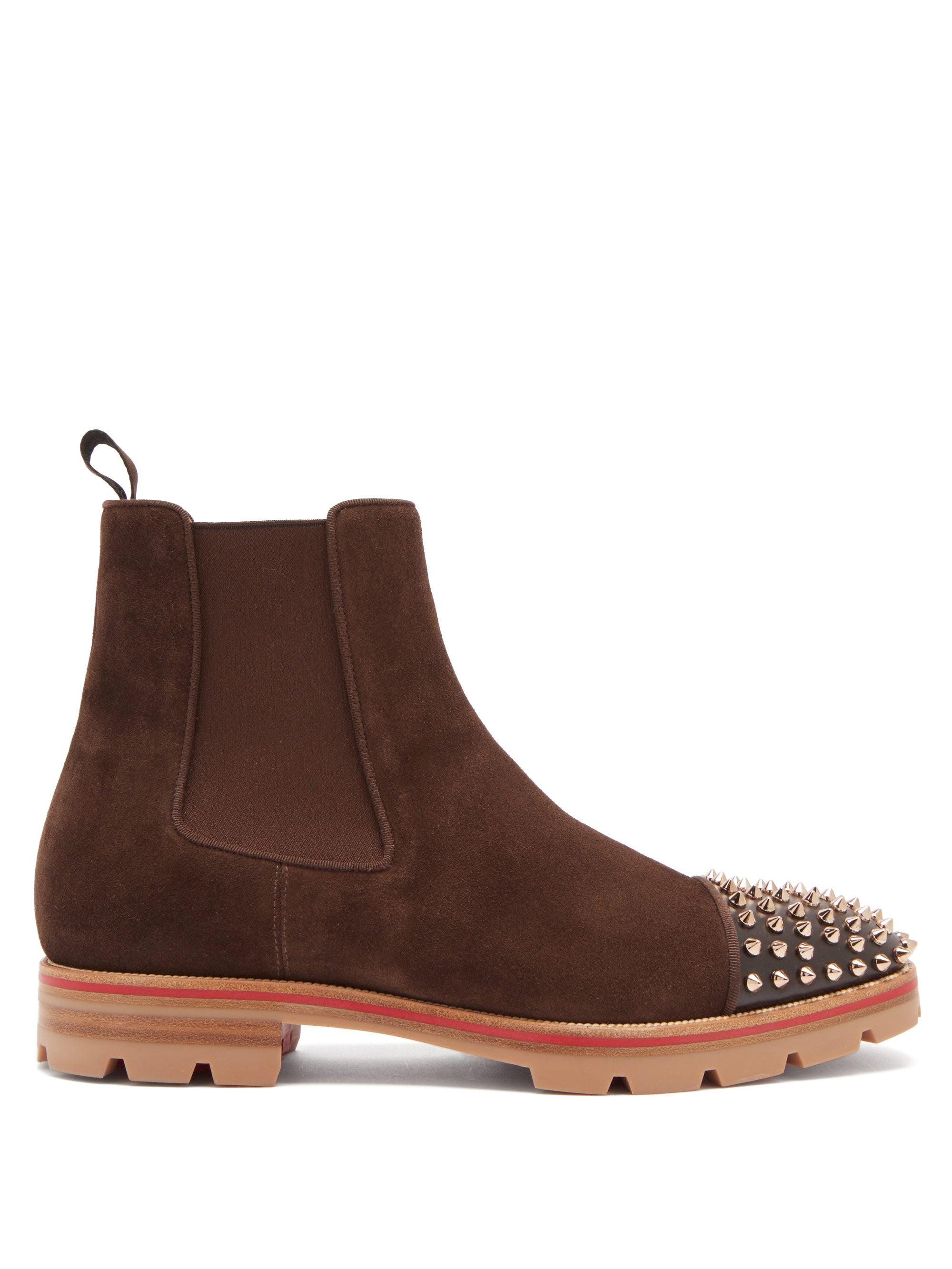 Christian Louboutin Melon Spikes Suede Chelsea Boots in Brown for Men ...
