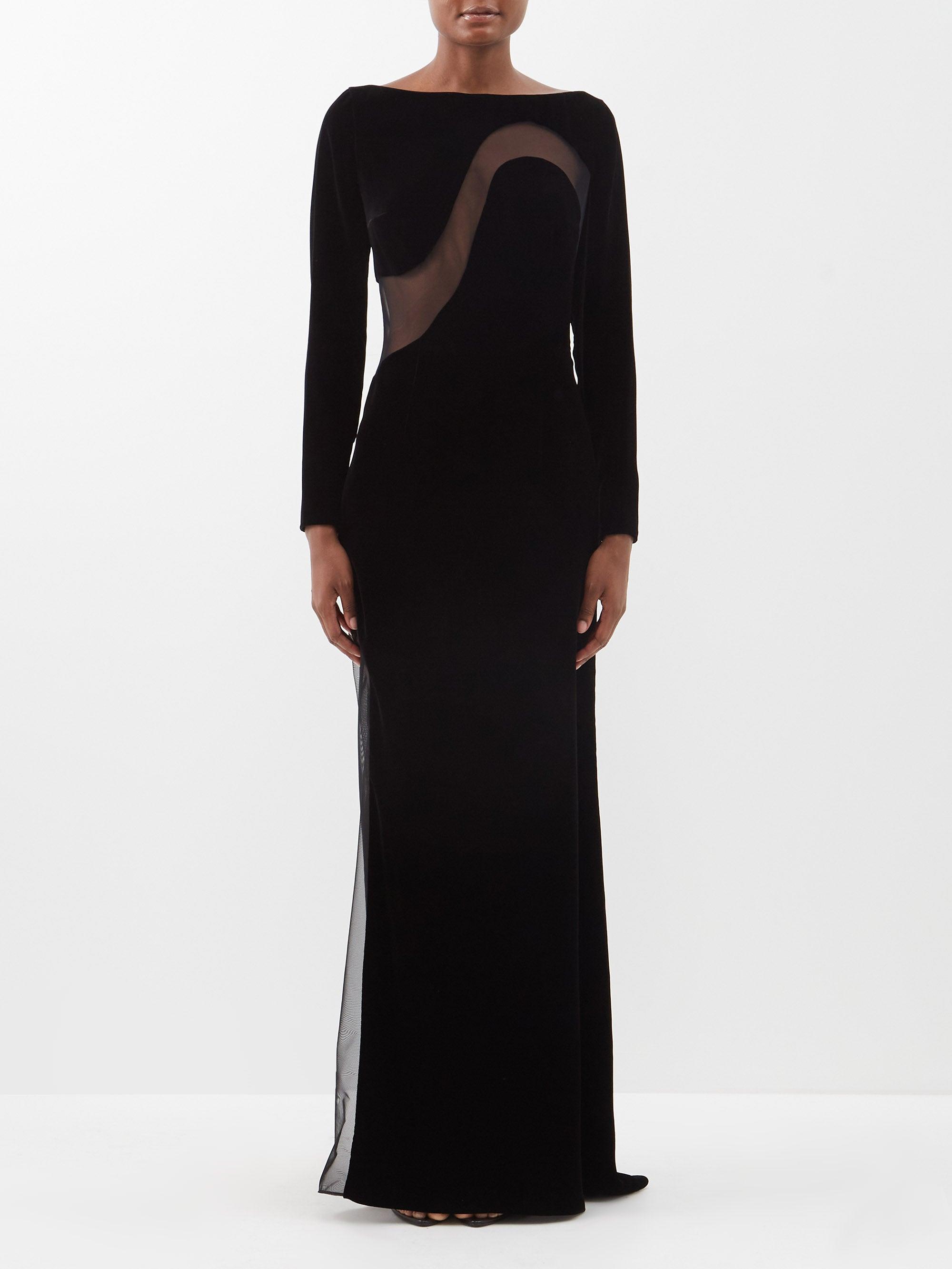 Tom Ford Mesh-panelled Velvet Gown in Black | Lyst