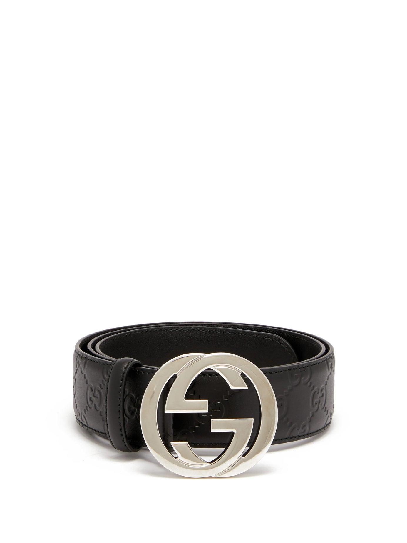 Gucci Signature Gg-logo Leather Belt in Black for Men - Lyst