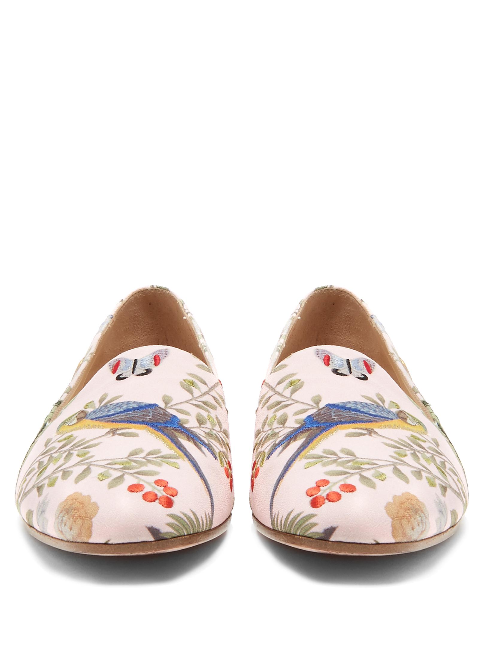Aquazzura For De Gournay Embroidered Loafer | Lyst