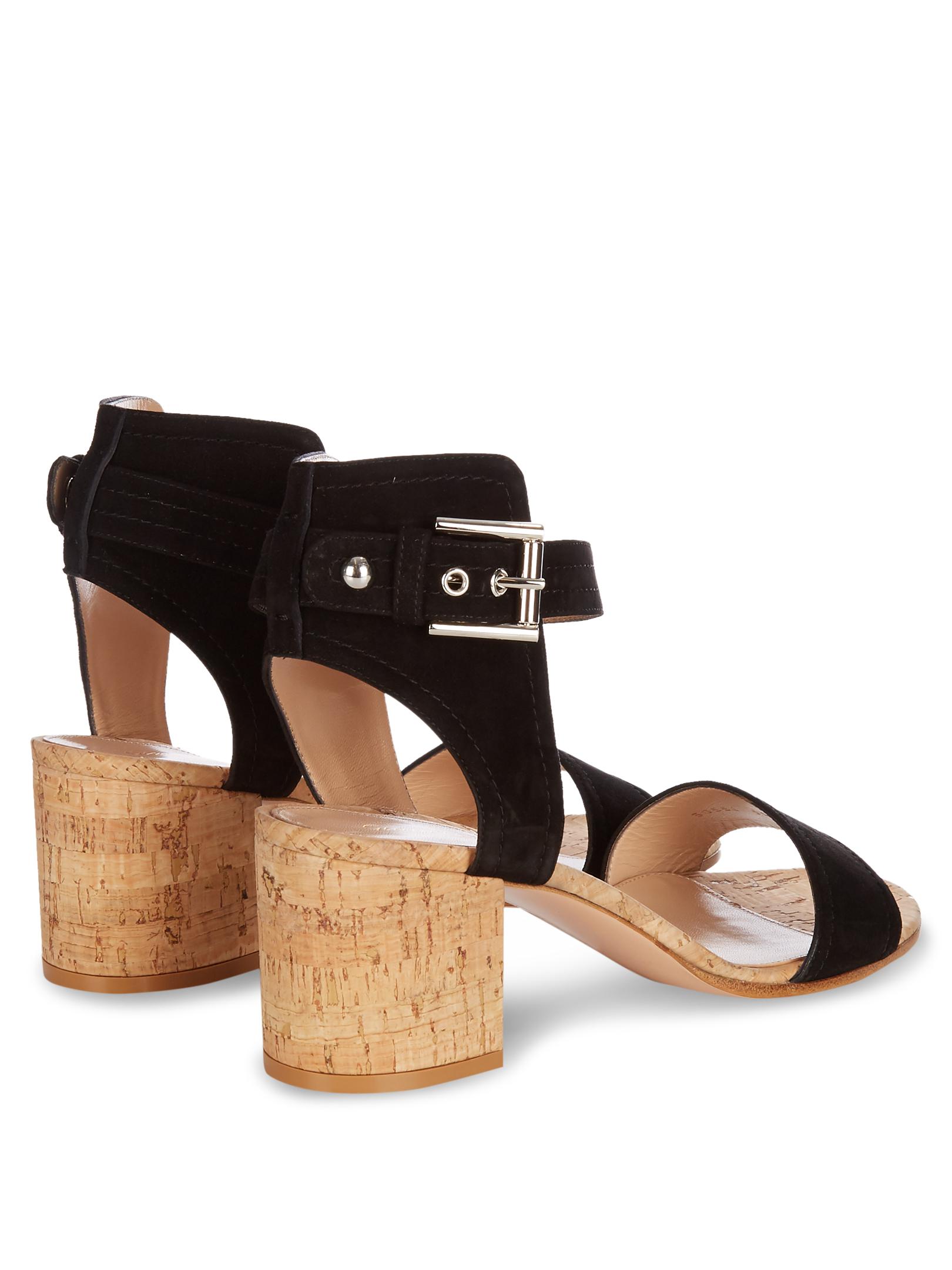Gianvito Rossi Suede Rikki Cork Blockheel Sandals in Black Lyst