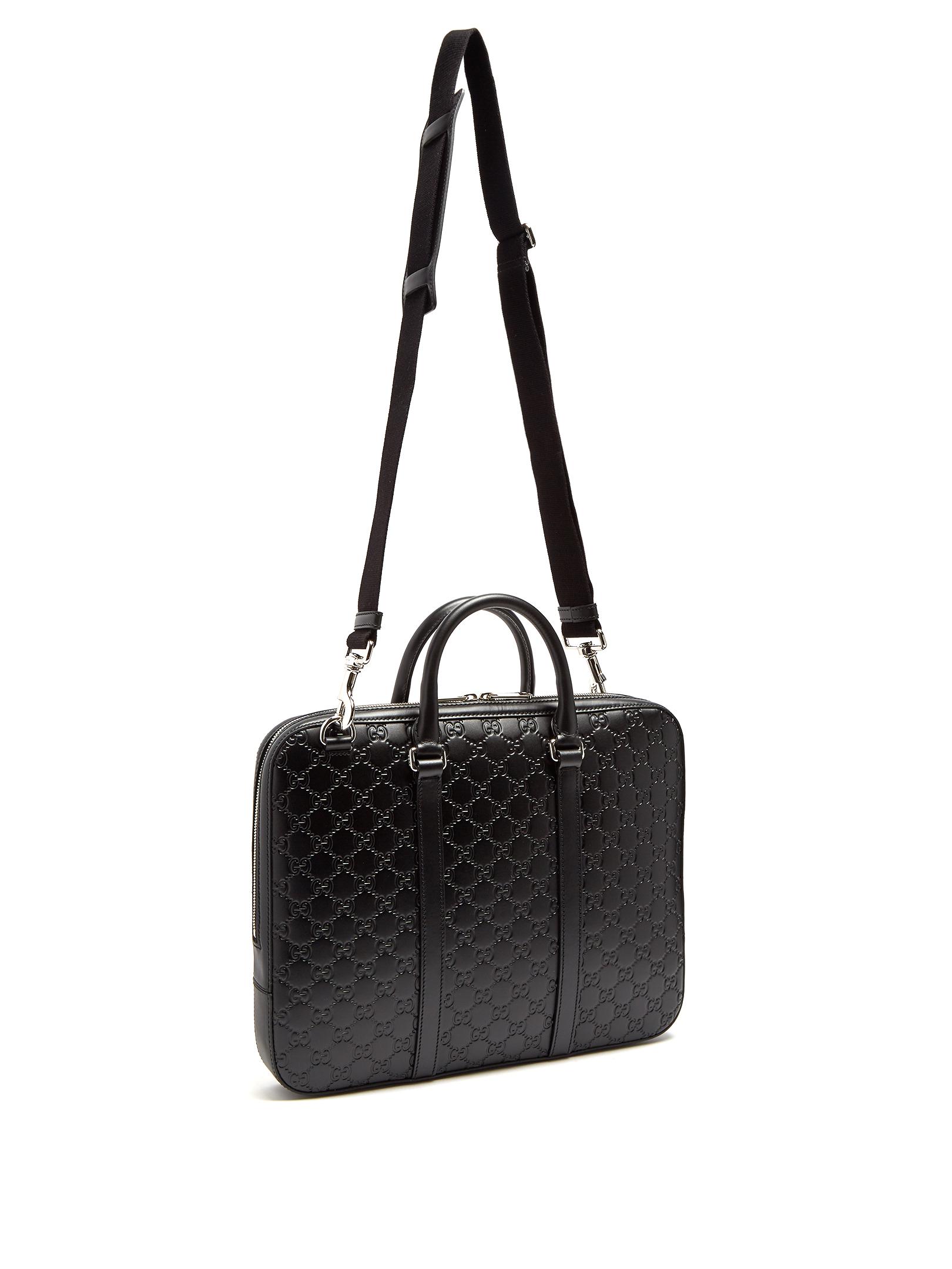 Gucci Logo-debossed Leather Briefcase in Black for Men | Lyst