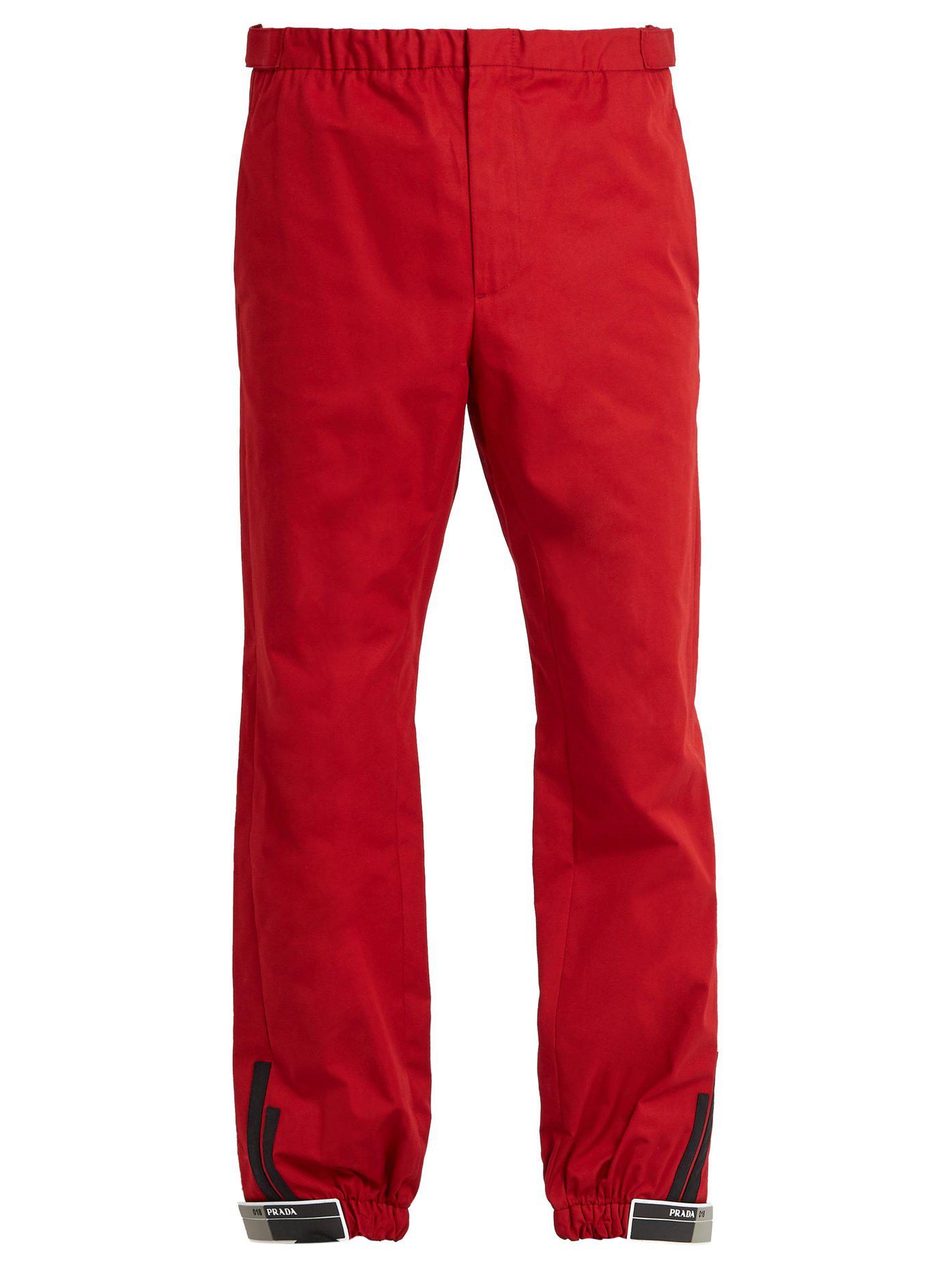 Prada Cotton Slim-leg Velcro-cuff Track Pants in Red for Men - Lyst