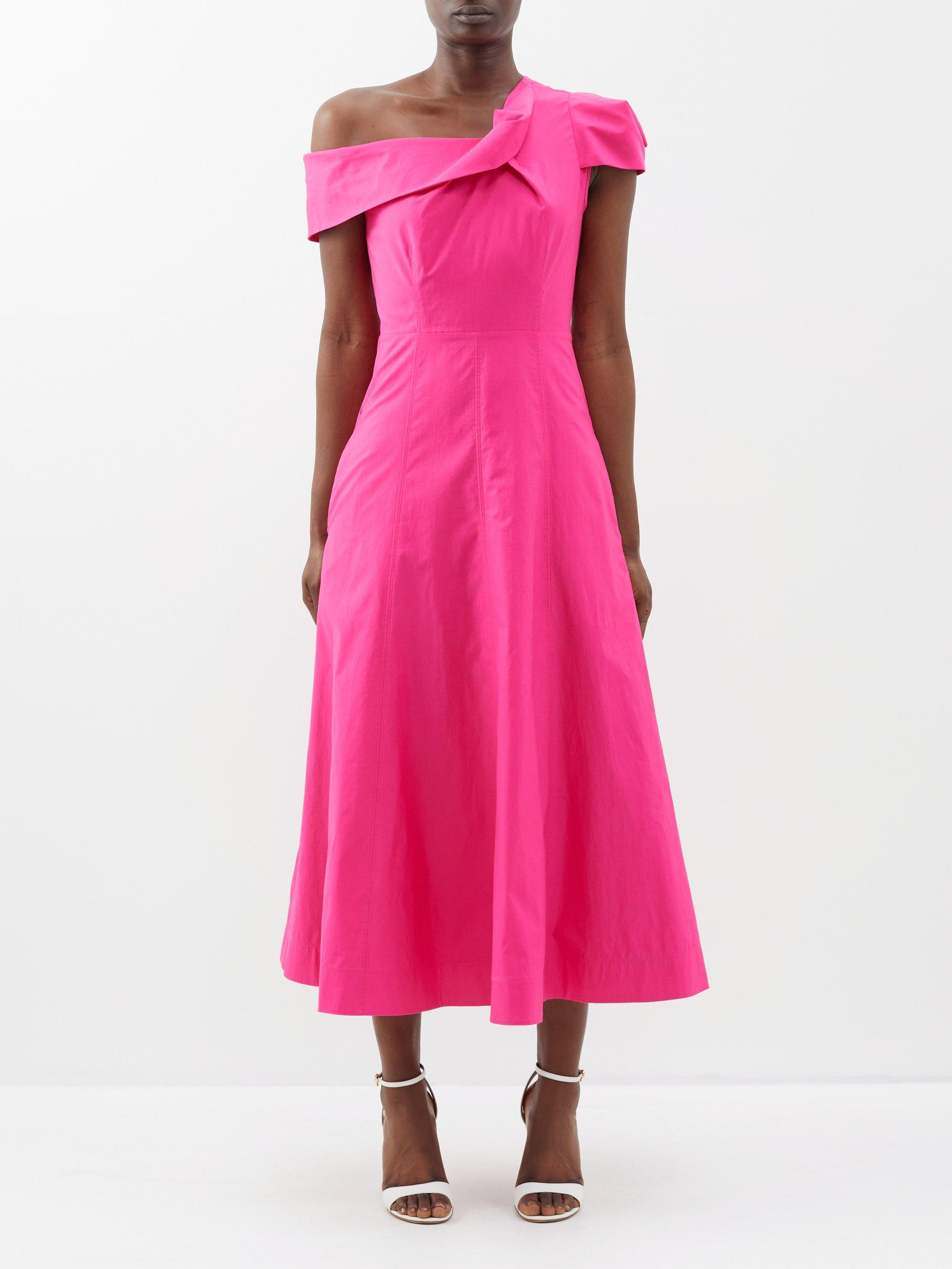 Roland Mouret Oneshoulder Draped Cottonpoplin Midi Dress in Pink Lyst