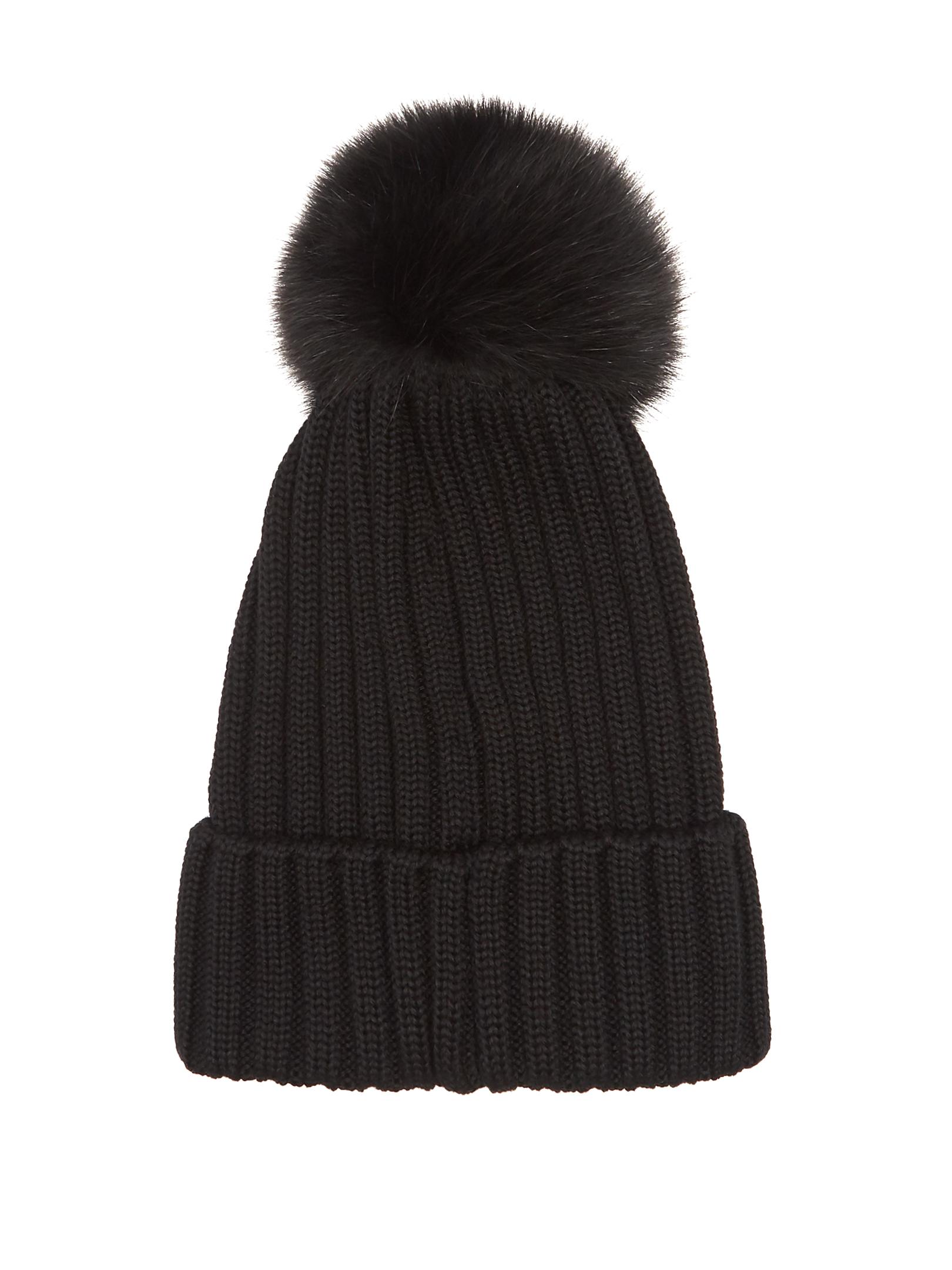 Moncler Pompom Wool And Fur Beanie Hat 