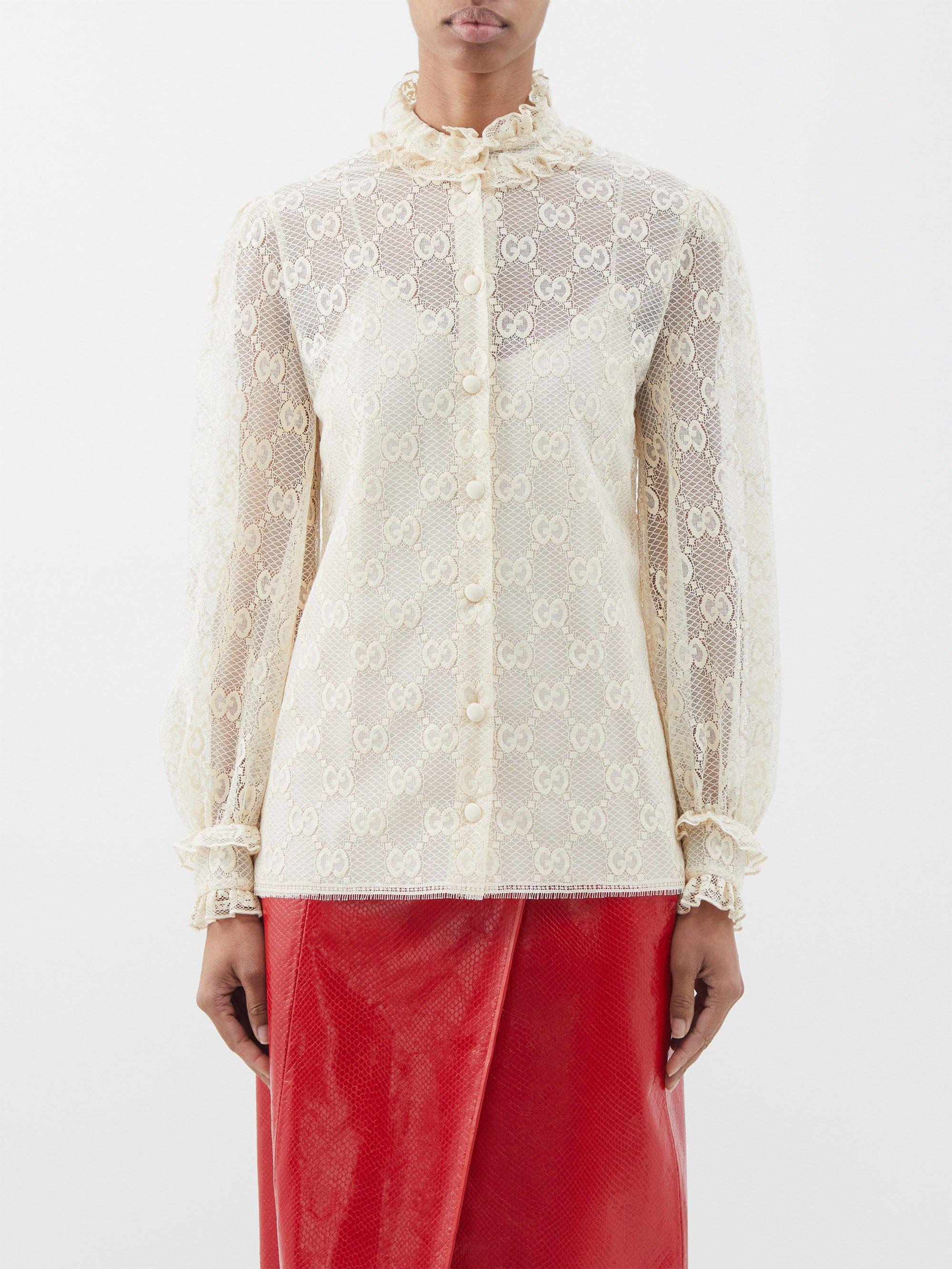 Gucci GG-embroidered Lace Blouse | Lyst