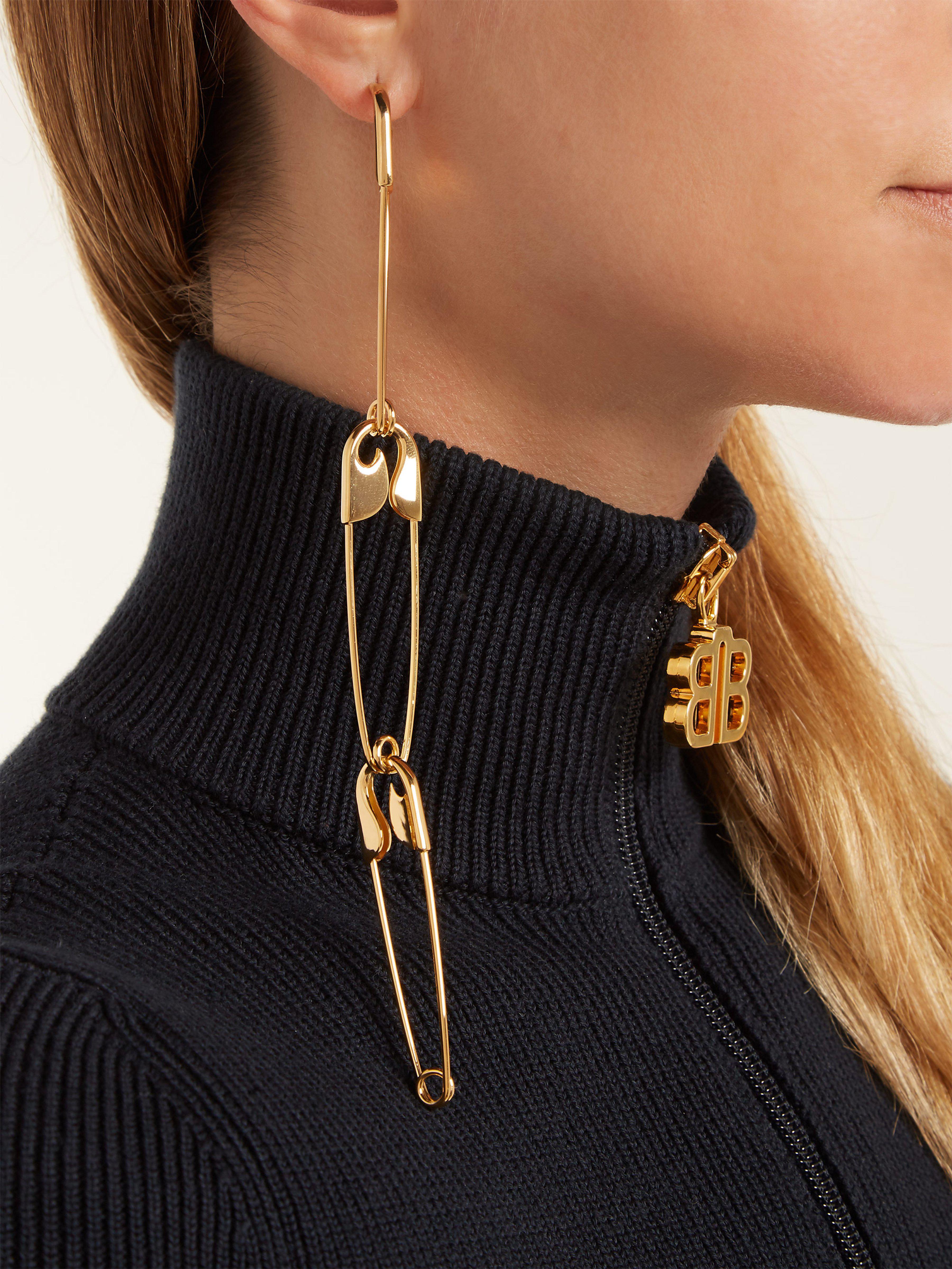 Balenciaga Safety Pin Drop Earrings in Gold (Metallic) Lyst