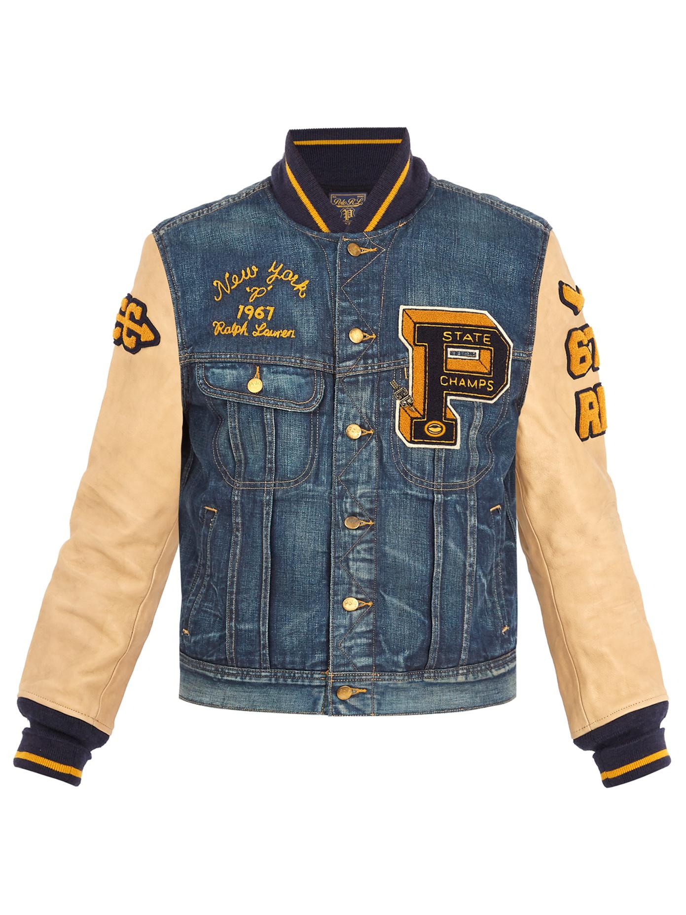 Compulsion indtil nu drøm Polo Ralph Lauren Leather-sleeved Denim Varsity Jacket in Blue for Men |  Lyst