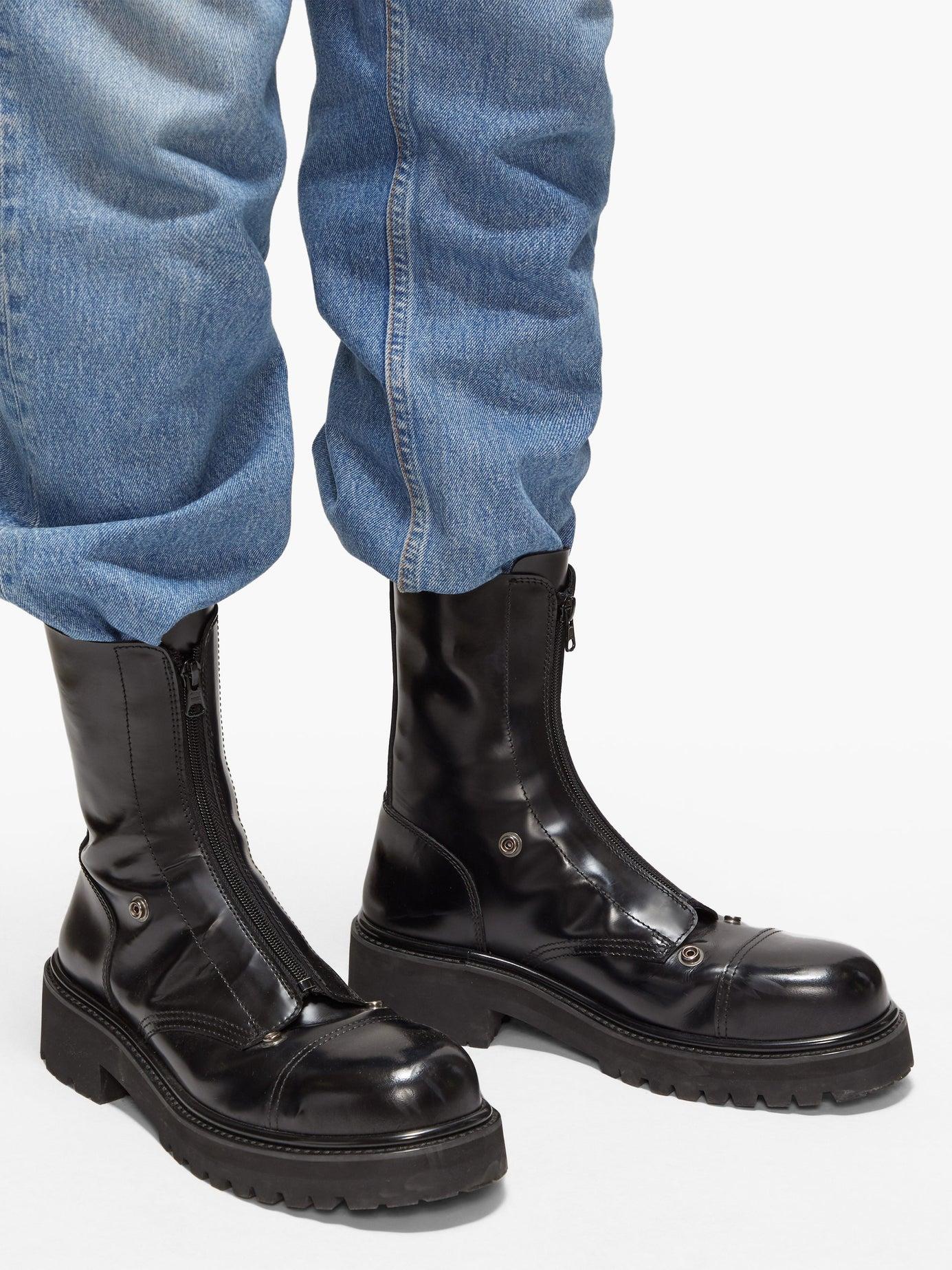 Vetements Zip-front Polished-leather Military Boots in Black for Men | Lyst