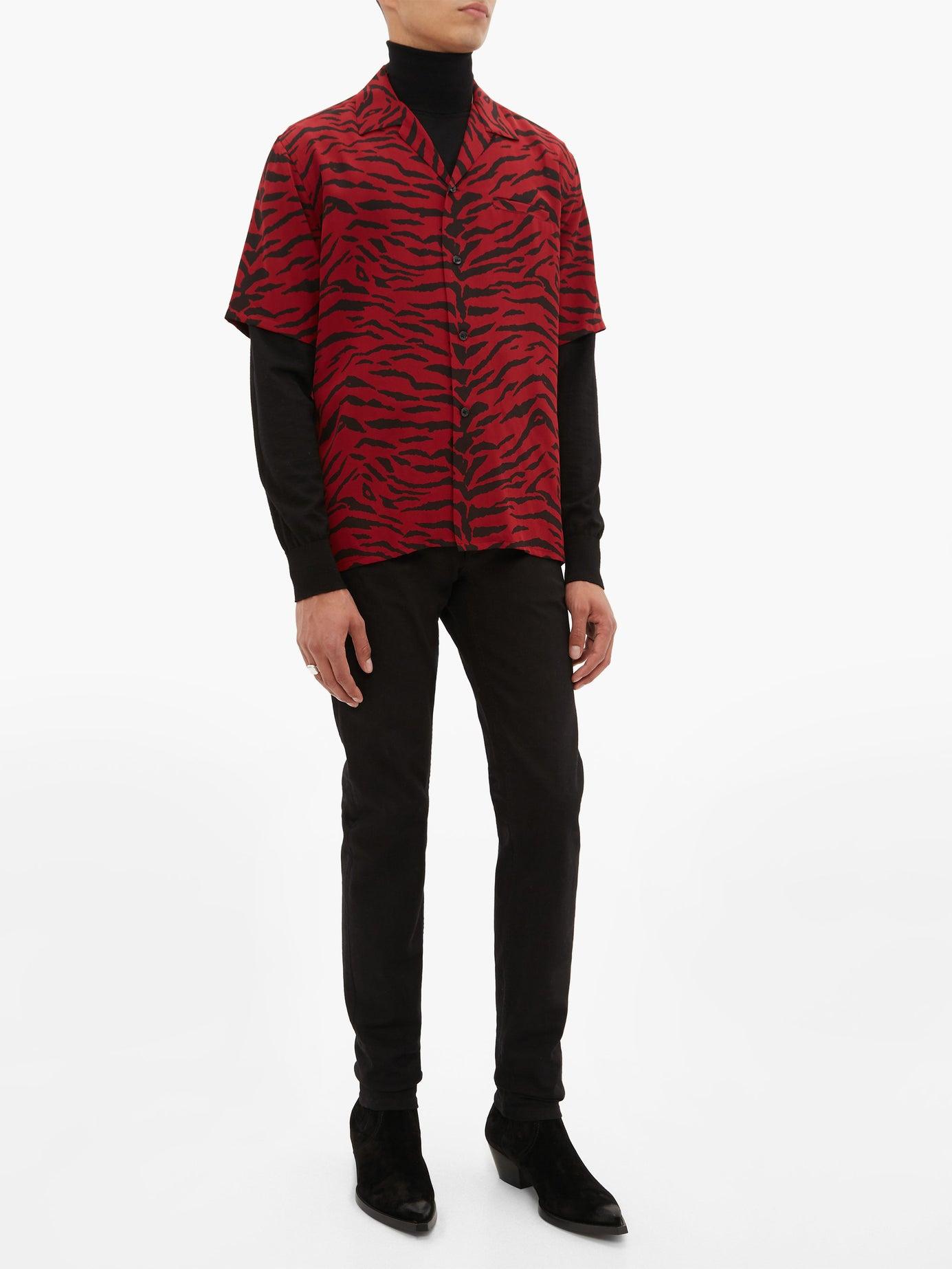 Saint Laurent Zebra Silk Vacation Shirt in Red & Black (Red) for 