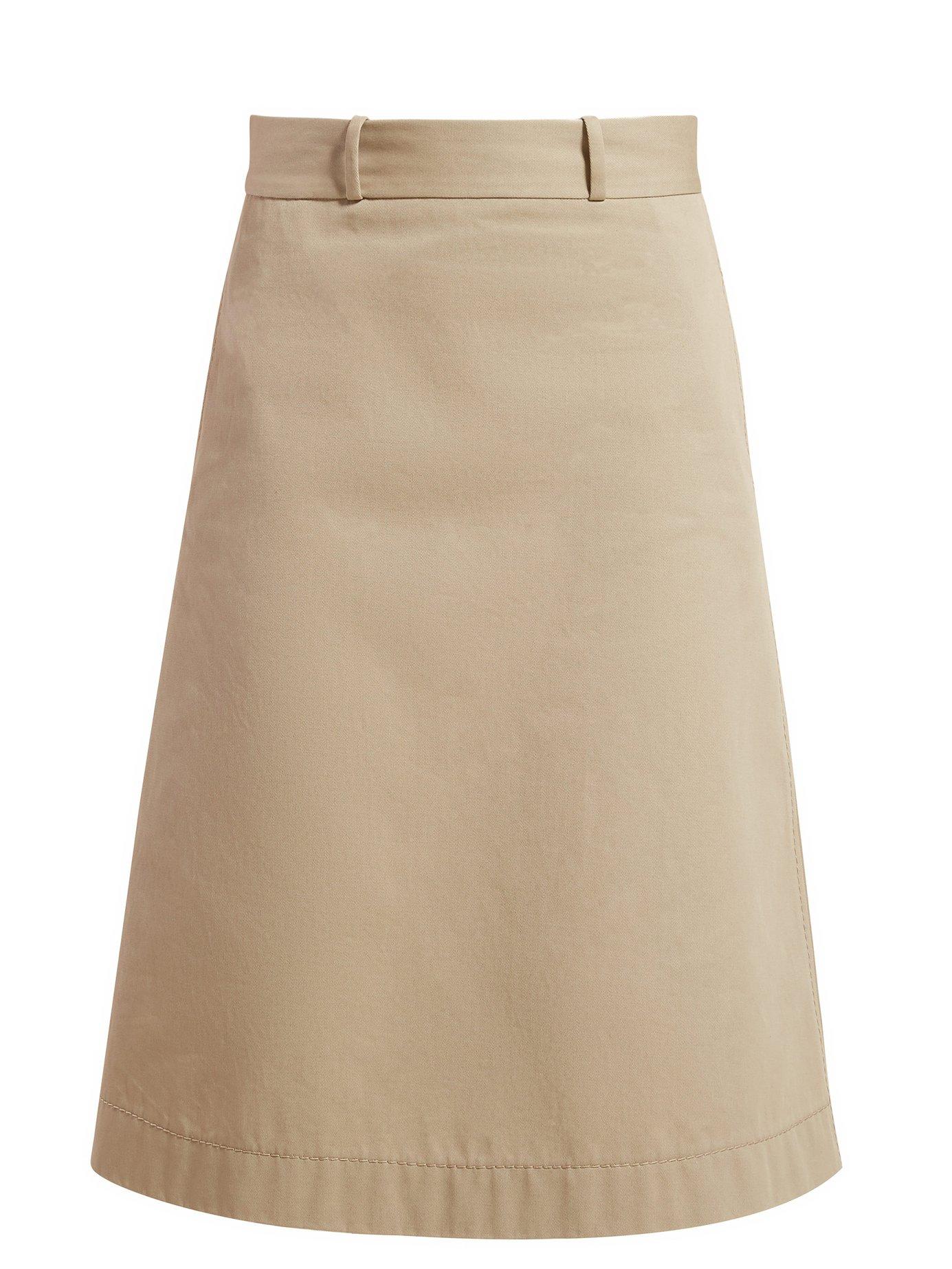 Bottega Back Button A Line Cotton Skirt in Natural Lyst