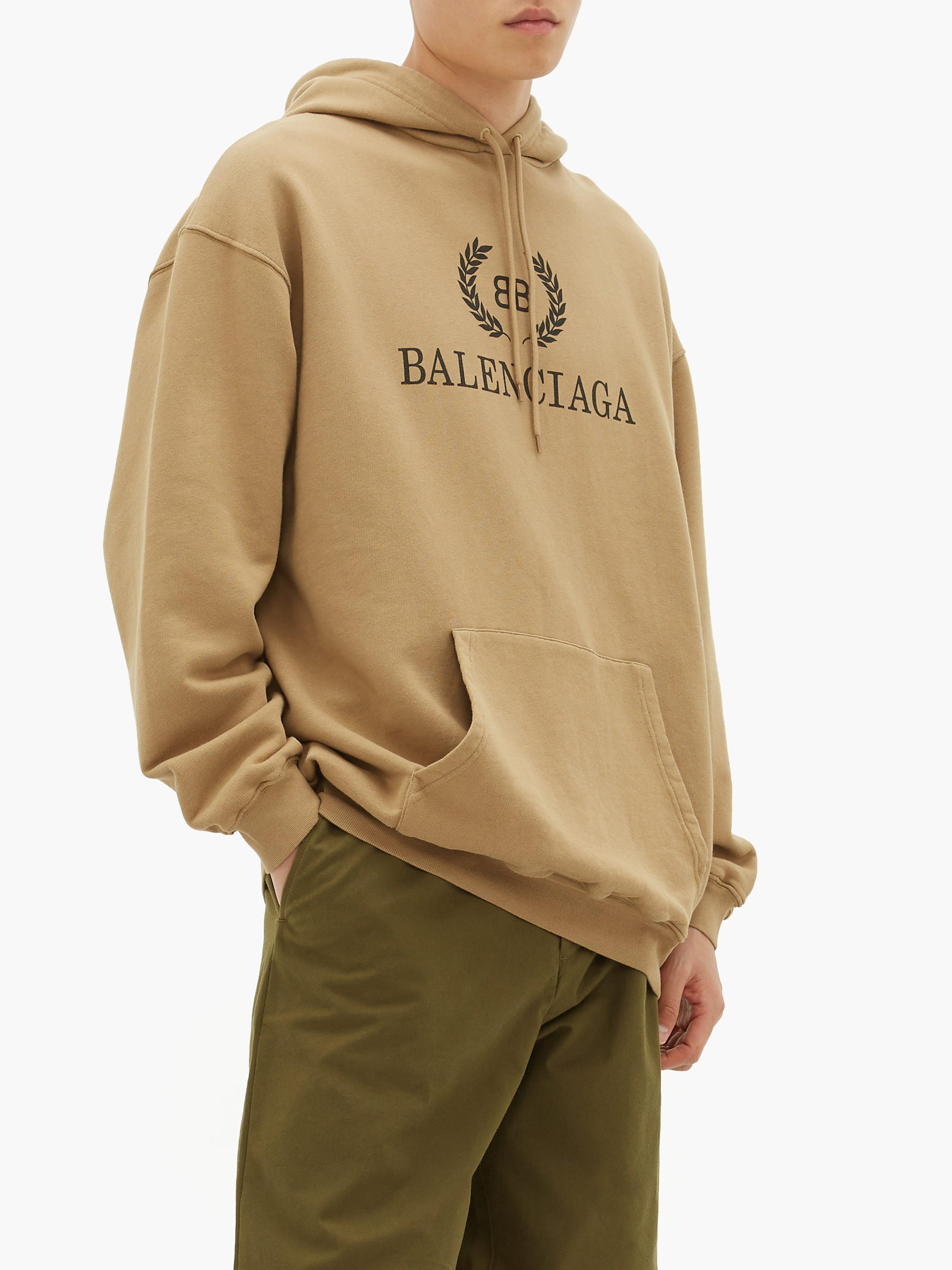 Balenciaga Laurier Bb Logo Print Cotton Hooded Sweatshirt in Brown for Men  | Lyst UK