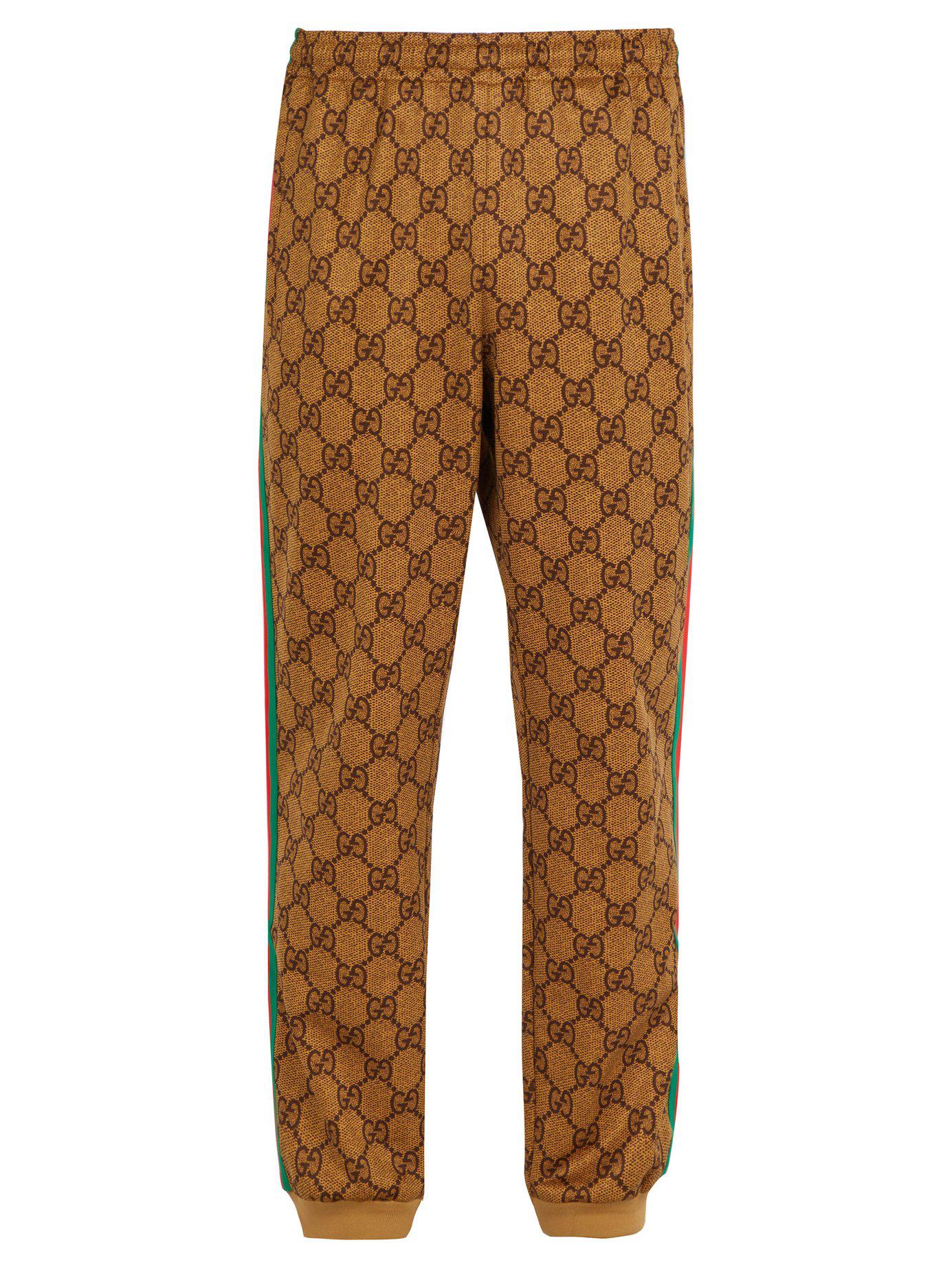 Gucci GG Supreme Print Cotton Blend Sweat Pants in Brown for Men
