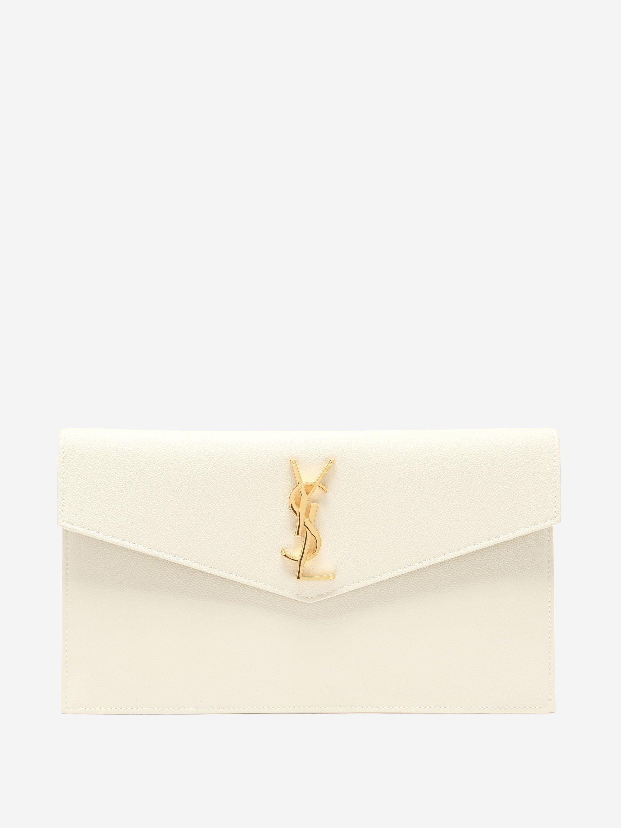 Saint Laurent Uptown Yslplaque Grainedleather Clutch Bag in Natural