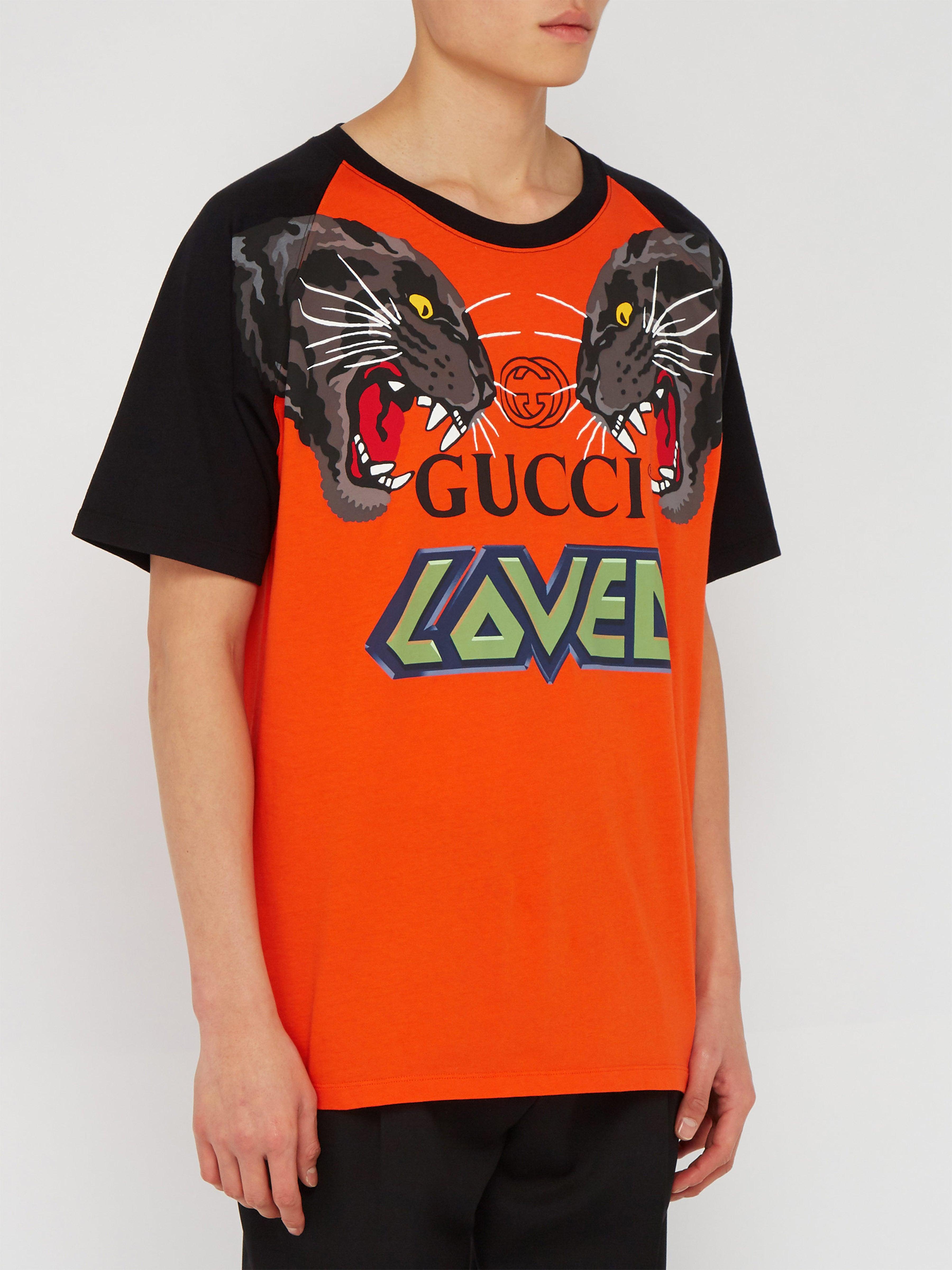Gucci Oversized Tiger And Logo-print T-shirt in Orange for Men - Lyst