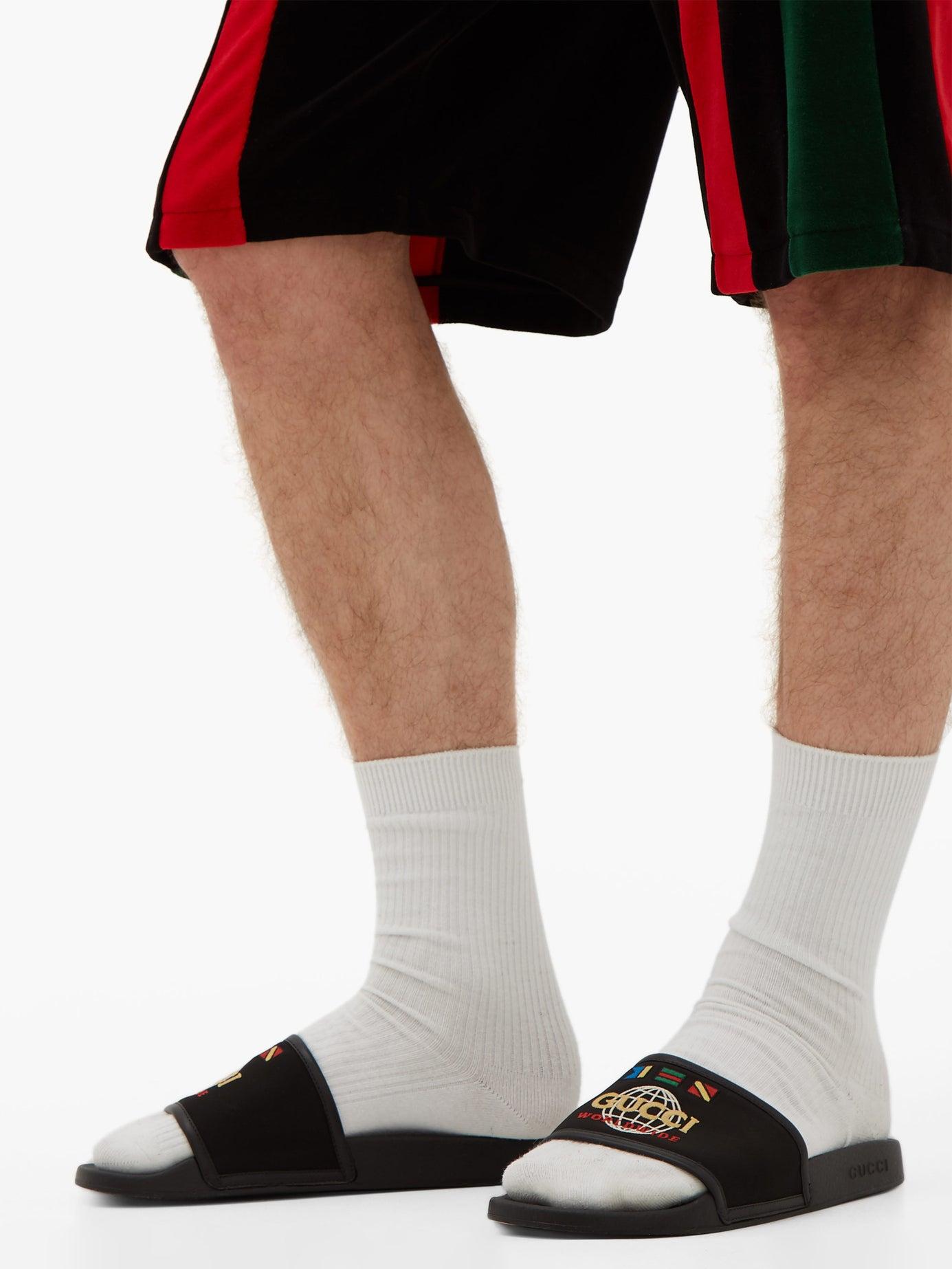 Gucci Pursuit Embroidered Canvas And Rubber Slides in Black for Men - Lyst