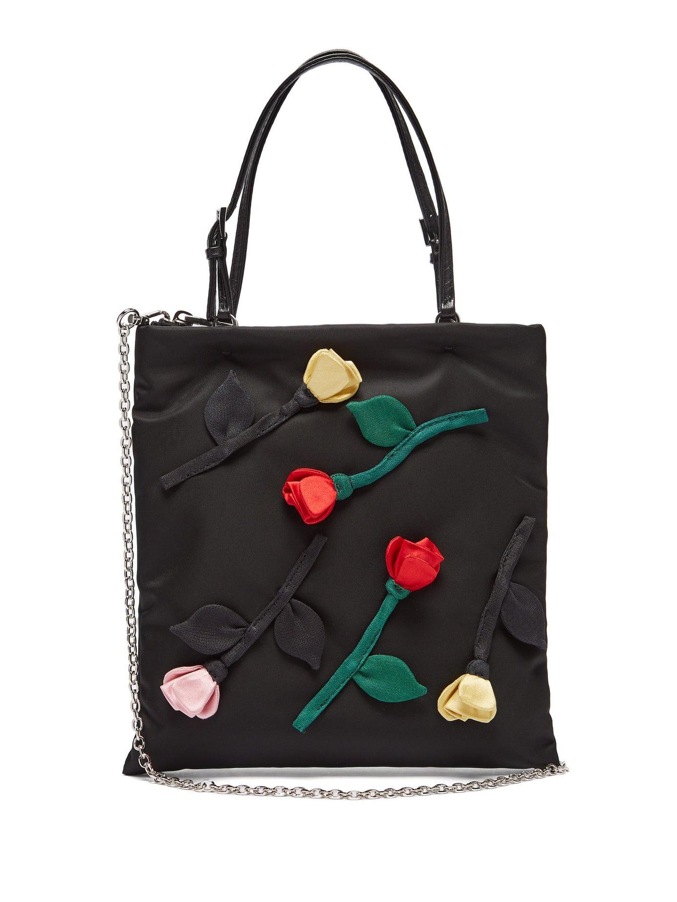 Prada Blossom Floral Embellished Silk Satin Shoulder Bag in Black | Lyst  Canada
