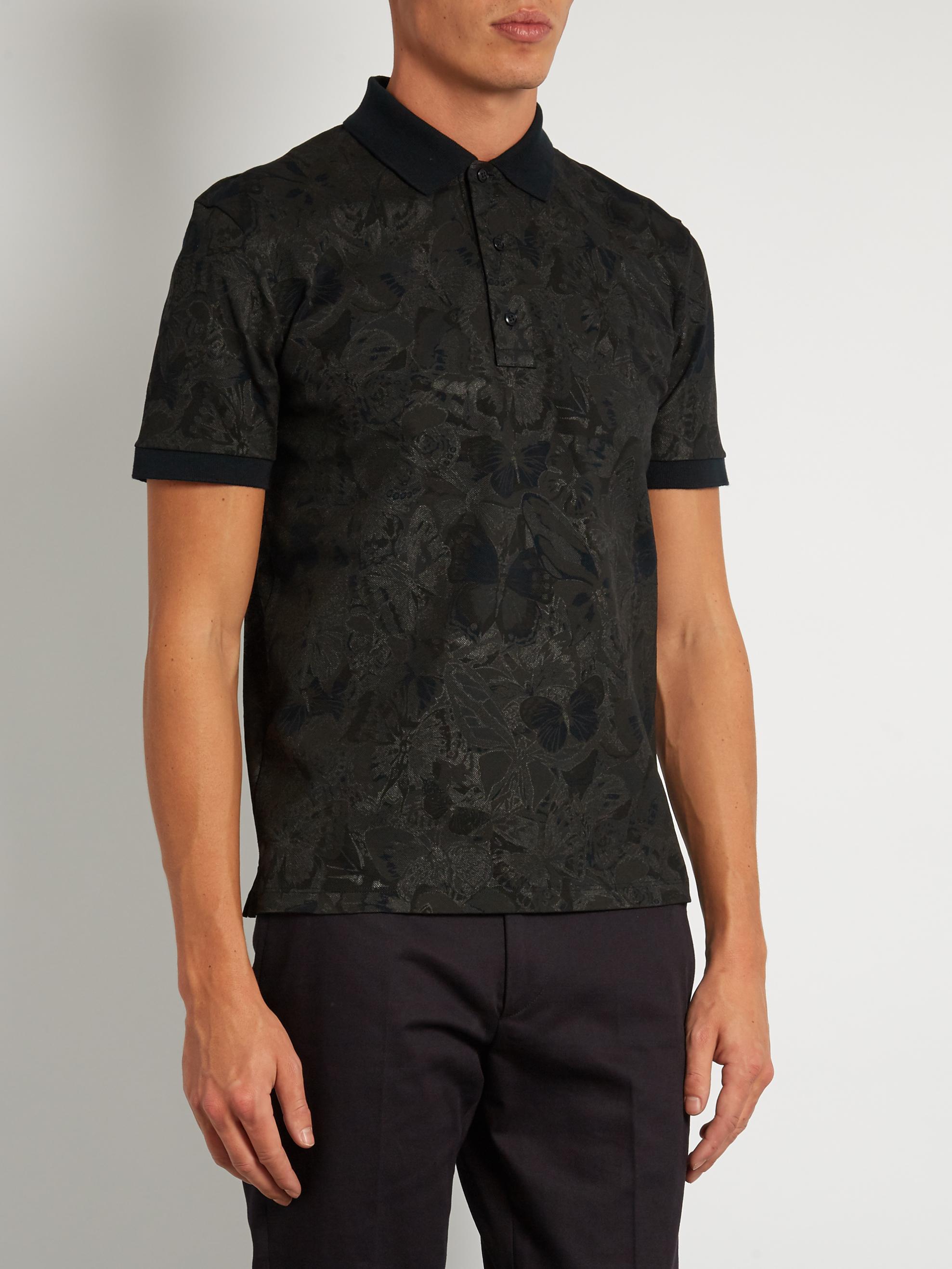 Download Valentino Butterfly-print Cotton-piqué Polo Shirt in Navy ...