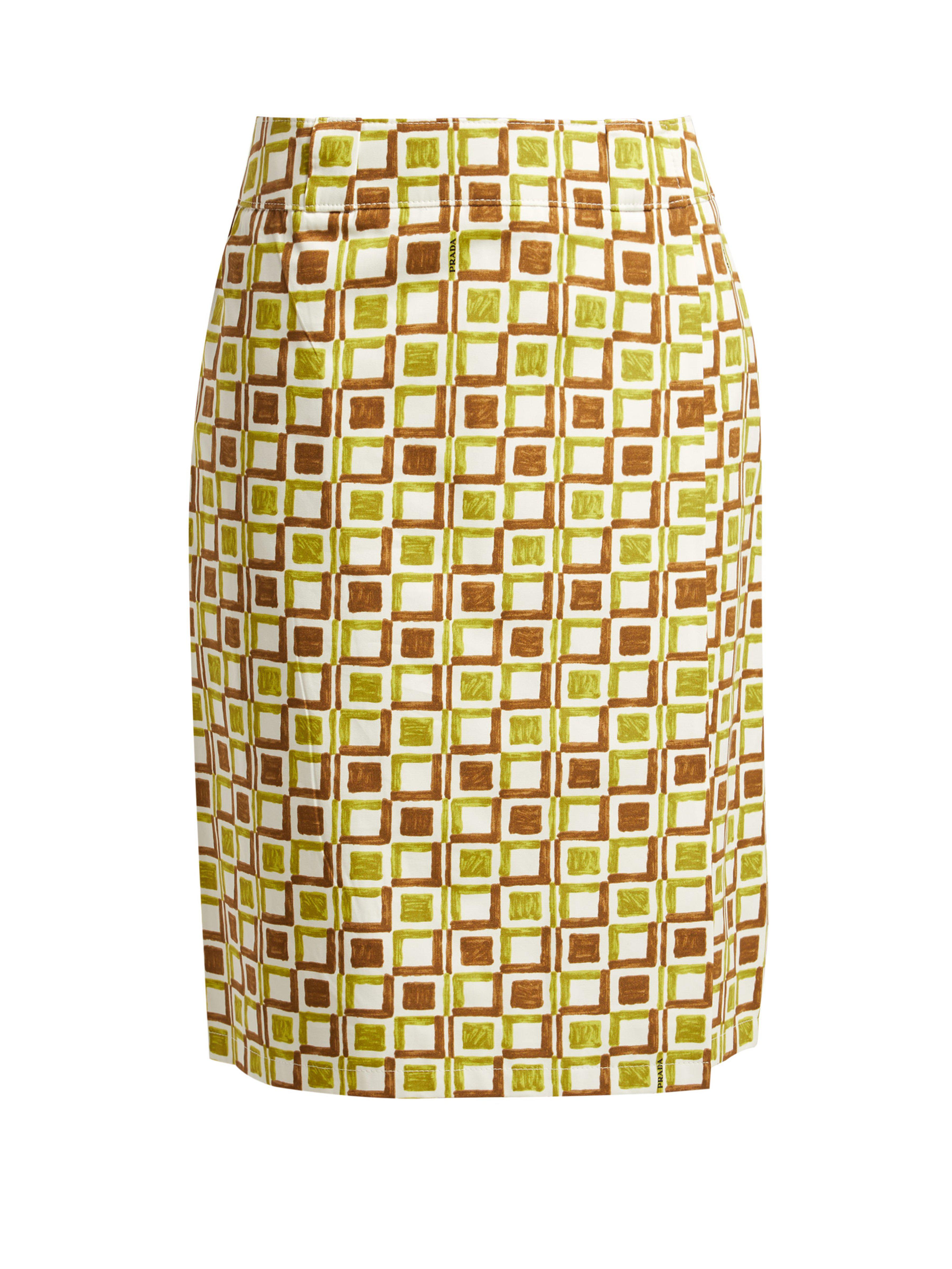 Prada Logo Patch Square Print Cotton Skirt In Yellow Lyst