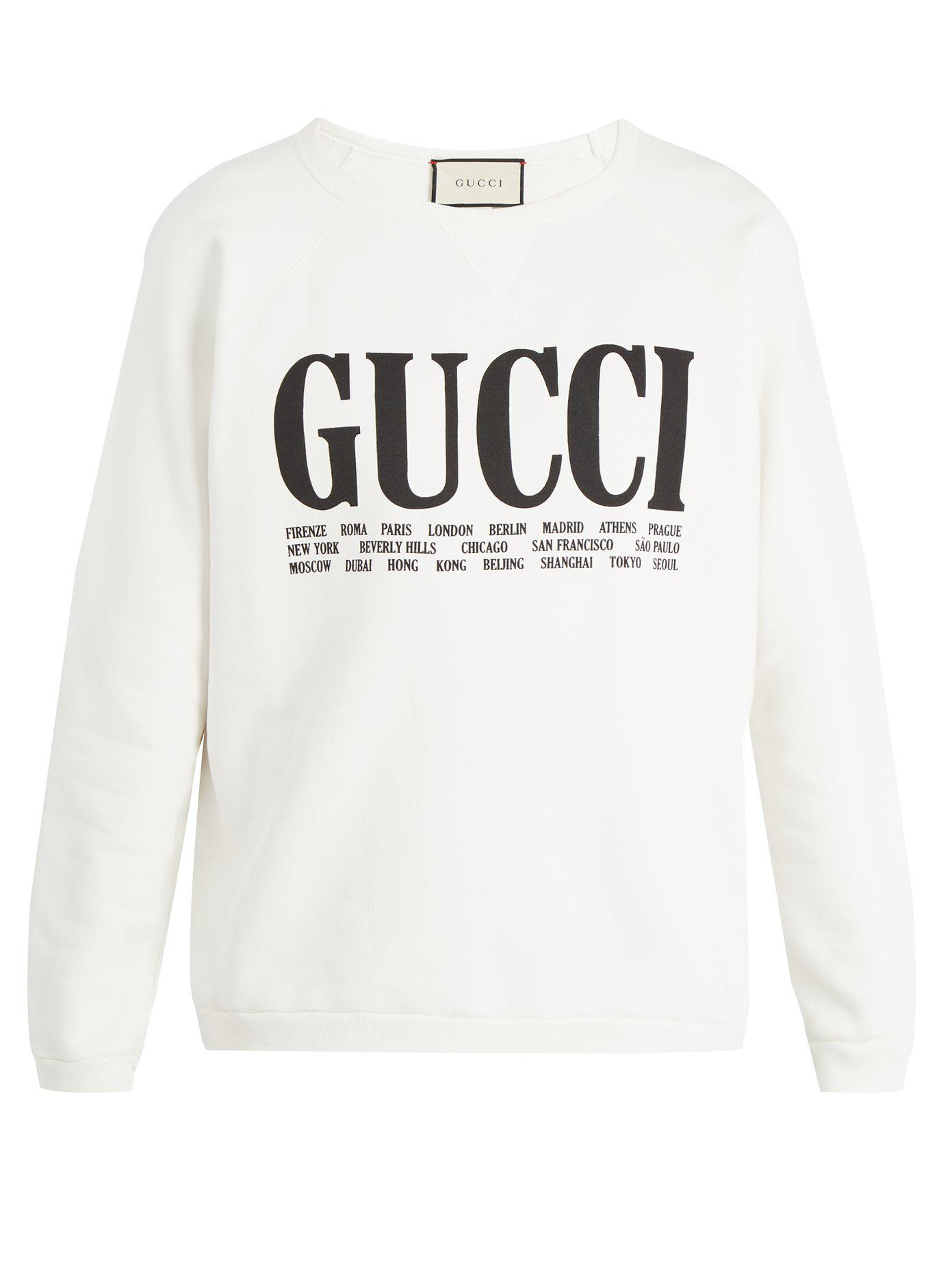 Lyst Gucci Logoprint Crewneck Cotton Sweatshirt in White for Men