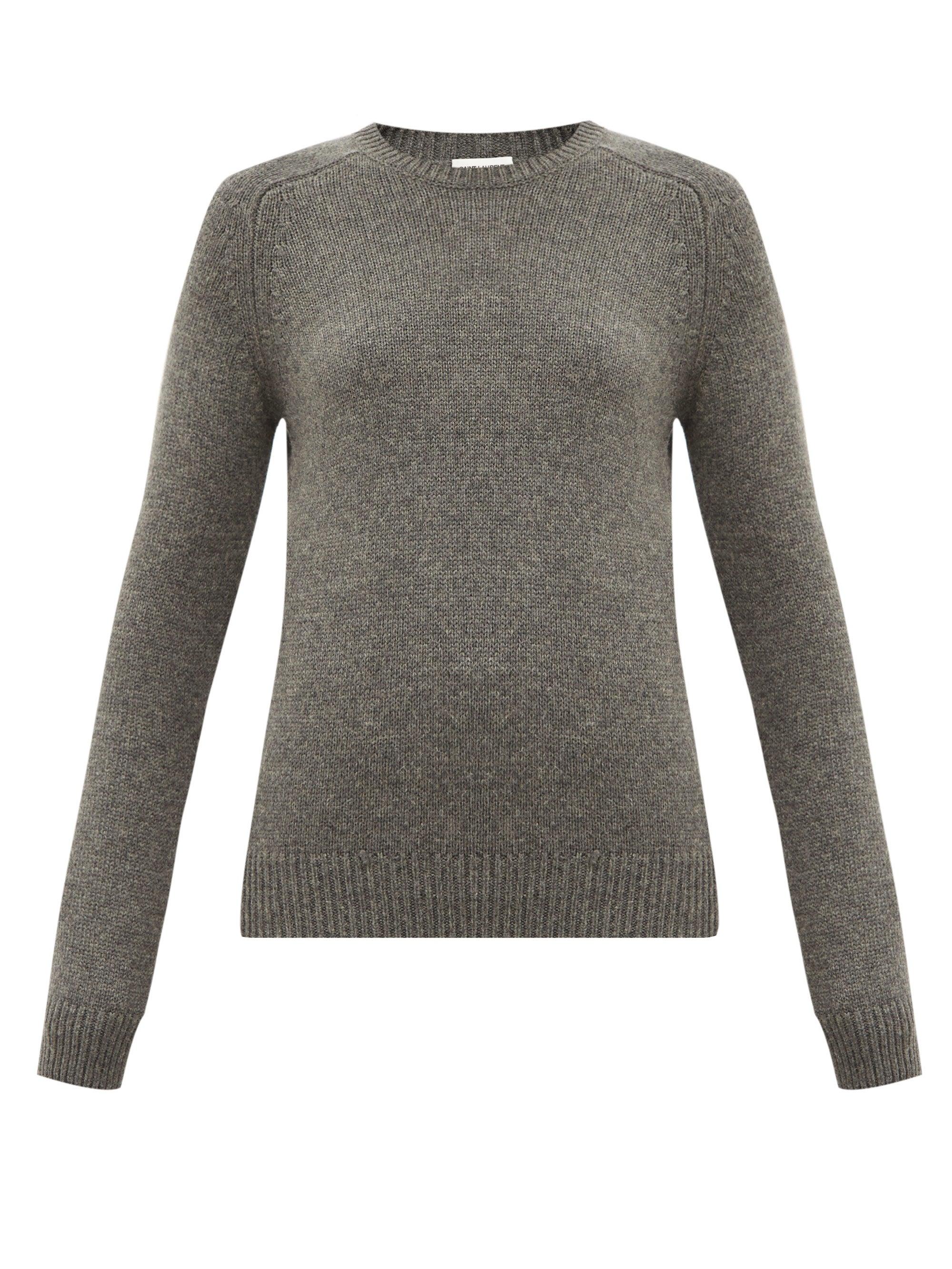 Saint Laurent Round-neck Camel-hair Sweater in Grey (Gray) - Lyst