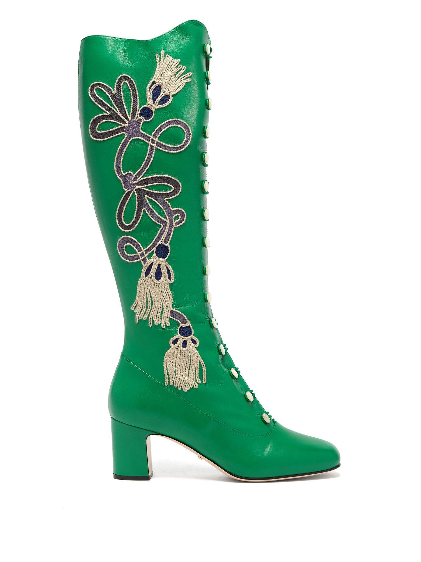 Gucci Amaya Embroidered Leather Boots 