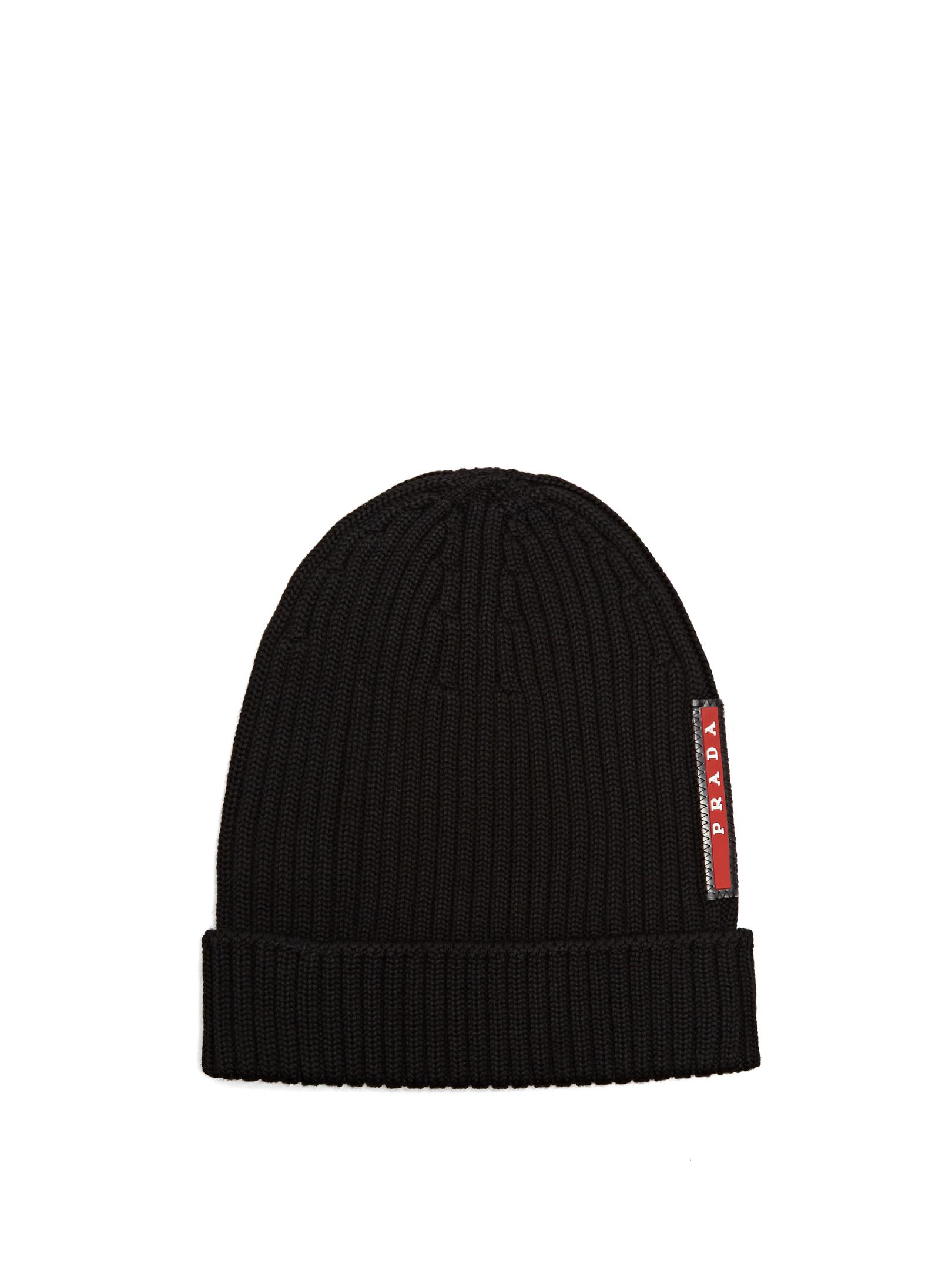 Prada Ribbed-knit Beanie Hat in Black for Men | Lyst