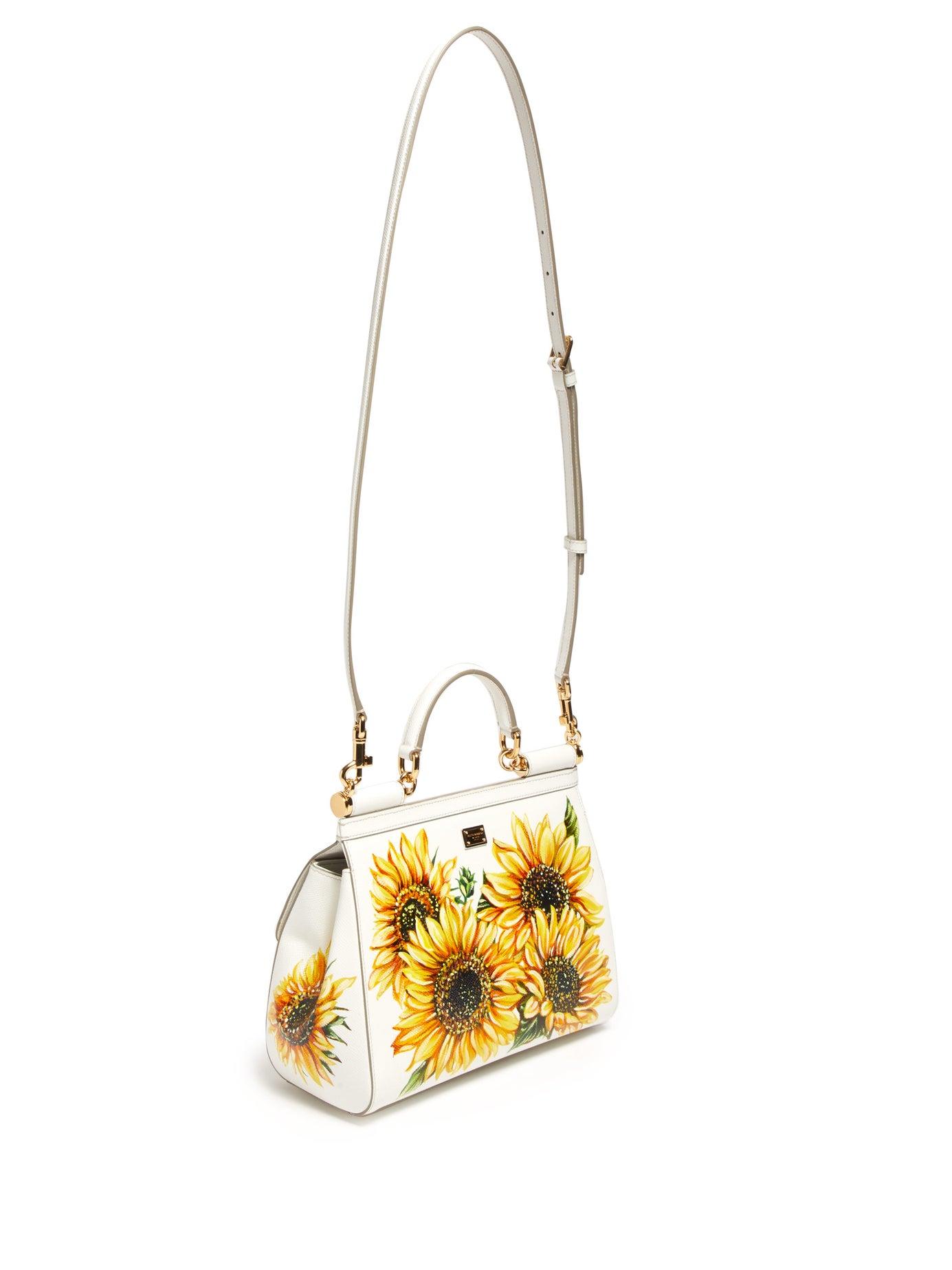 Dolce & Gabbana Sicily Mini Sunflower-print Dauphine-leather Bag 