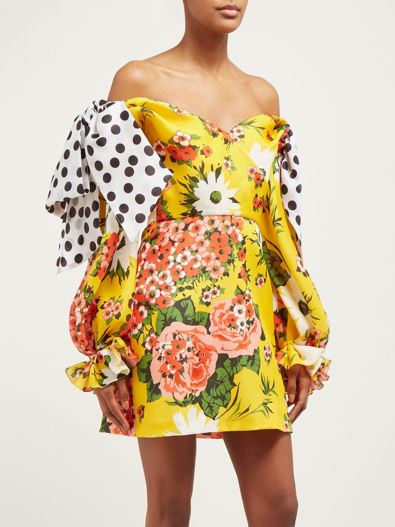 Carolina Herrera Gazar Floral Print Off The Shoulder Silk Dress in Yellow |  Lyst
