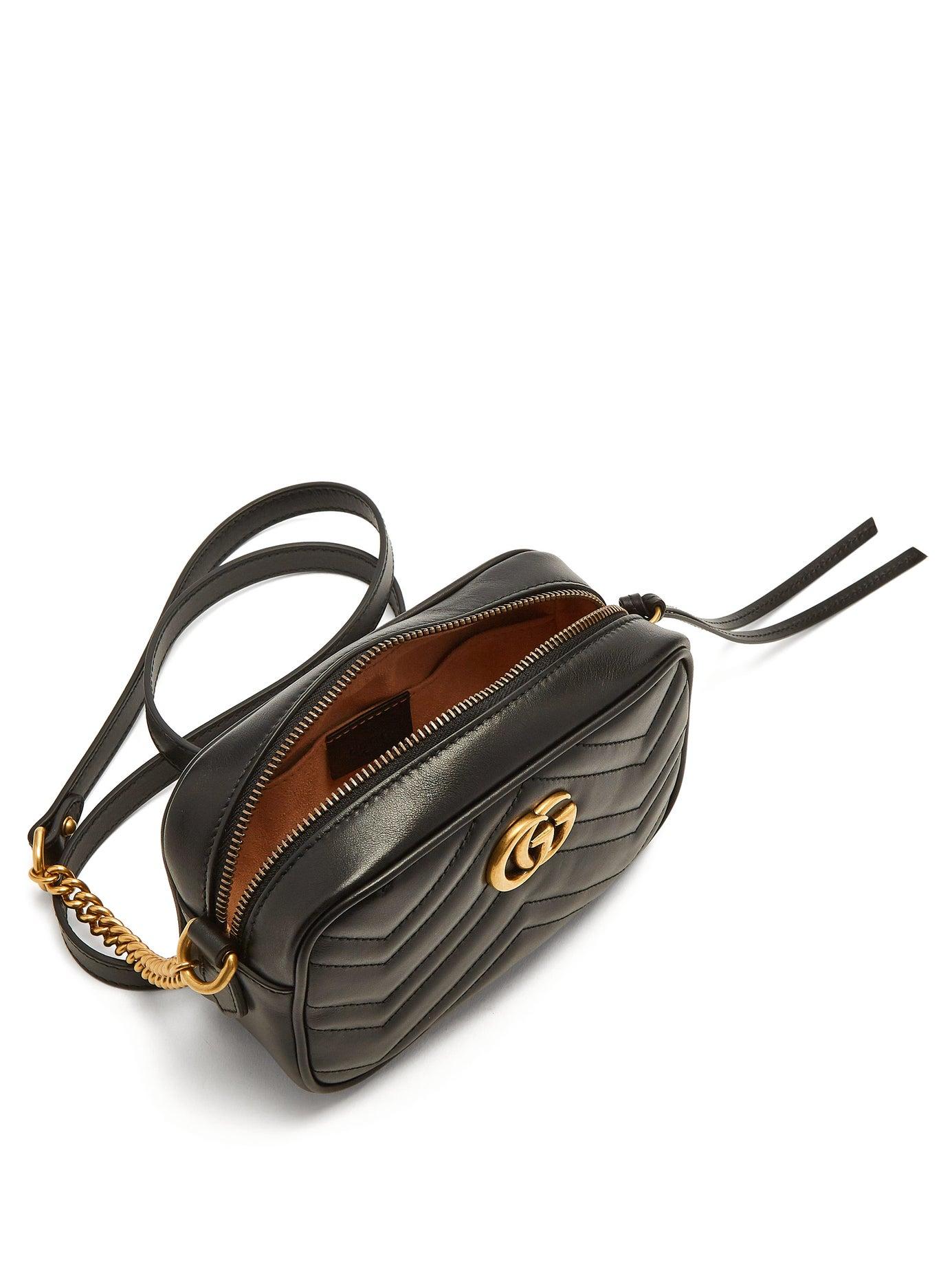 Gucci Denim Gg Marmont Mini Quiltedleather Crossbody Bag in Black Lyst