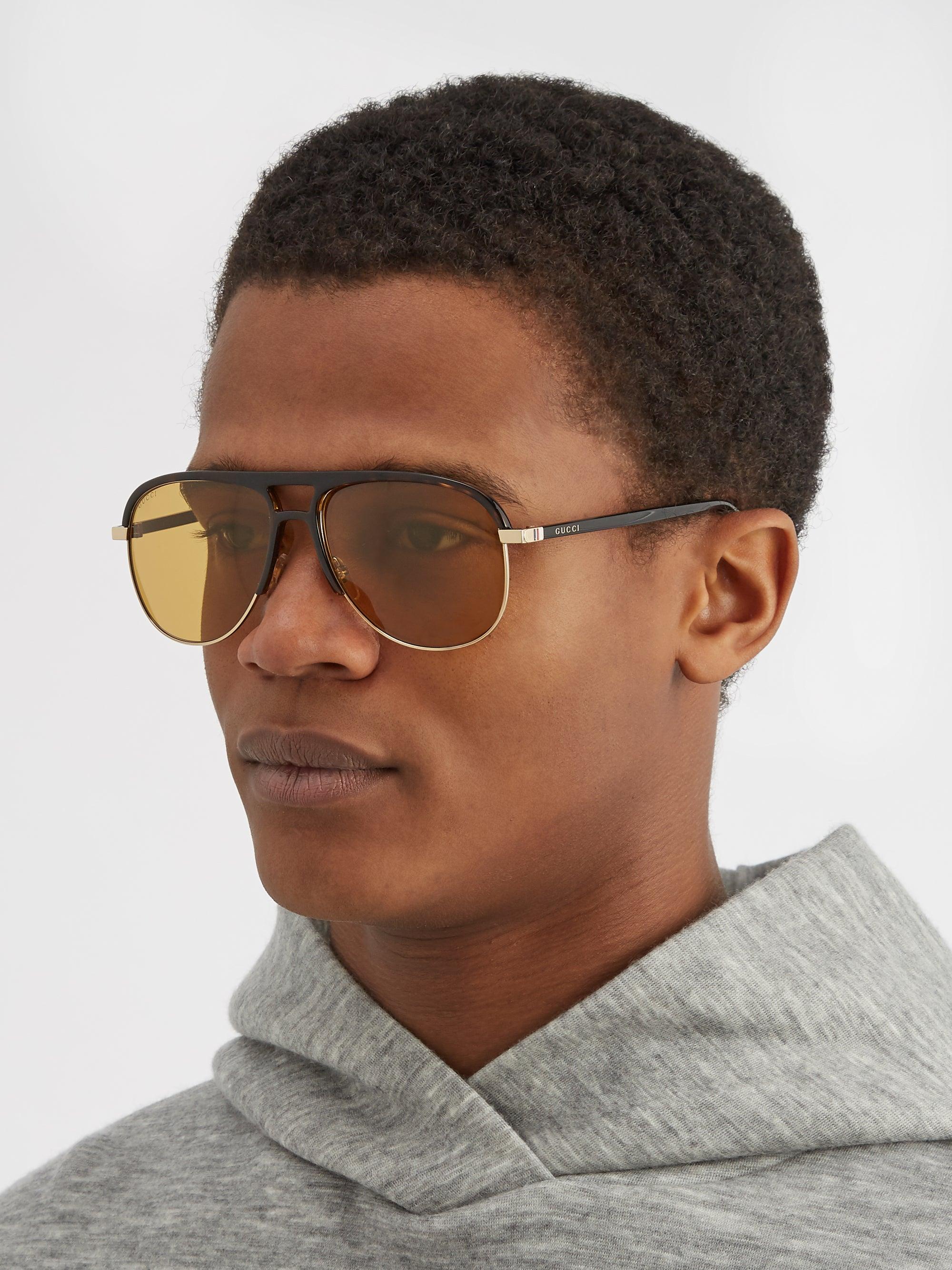 Gucci Aviator Acetate And Metal Sunglasses in Brown for Men - Lyst