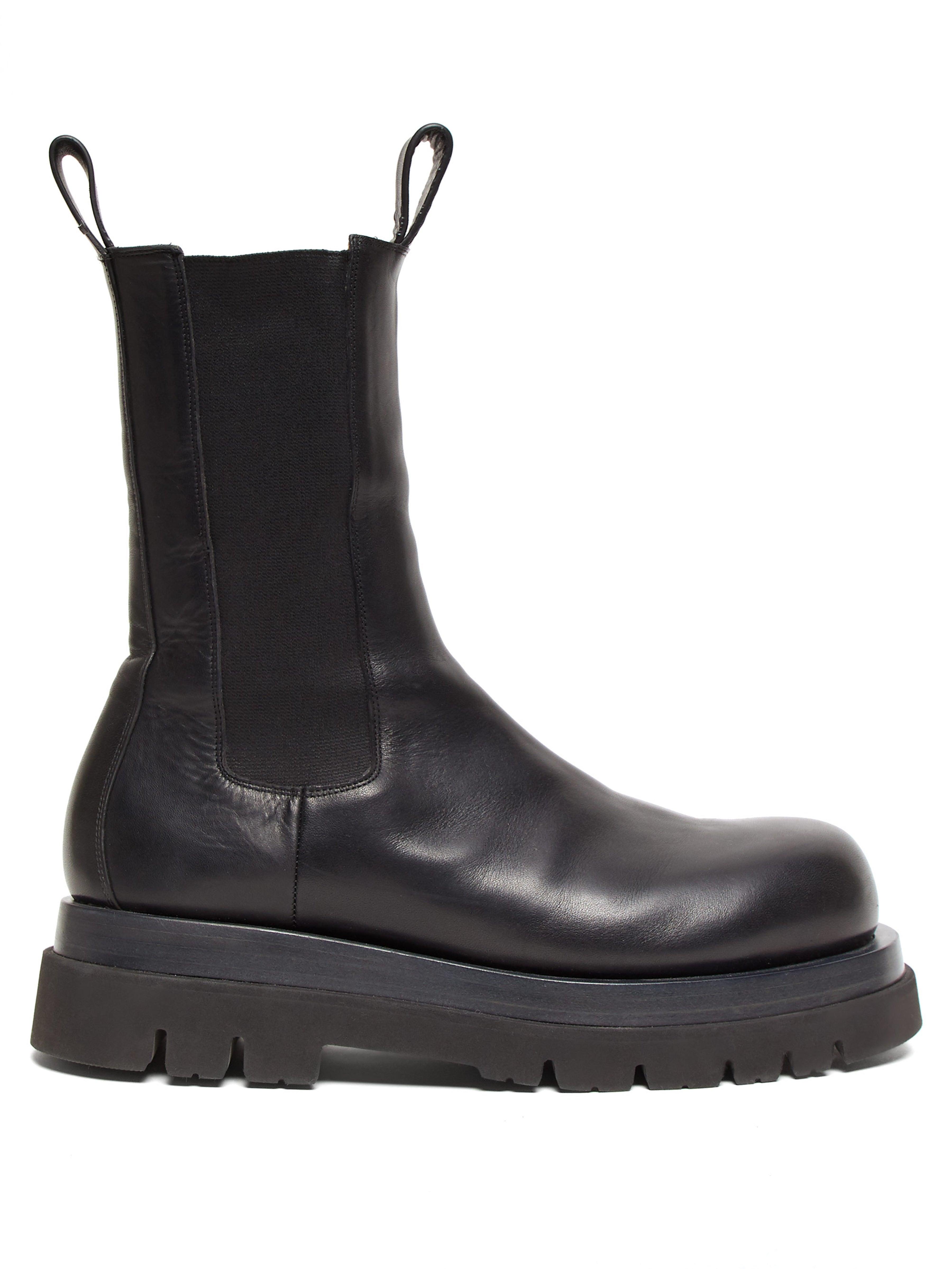 Bottega Veneta Tread Sole Leather Boots in Black for Men - Lyst