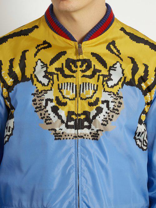 gucci tiger print shell bomber jacket