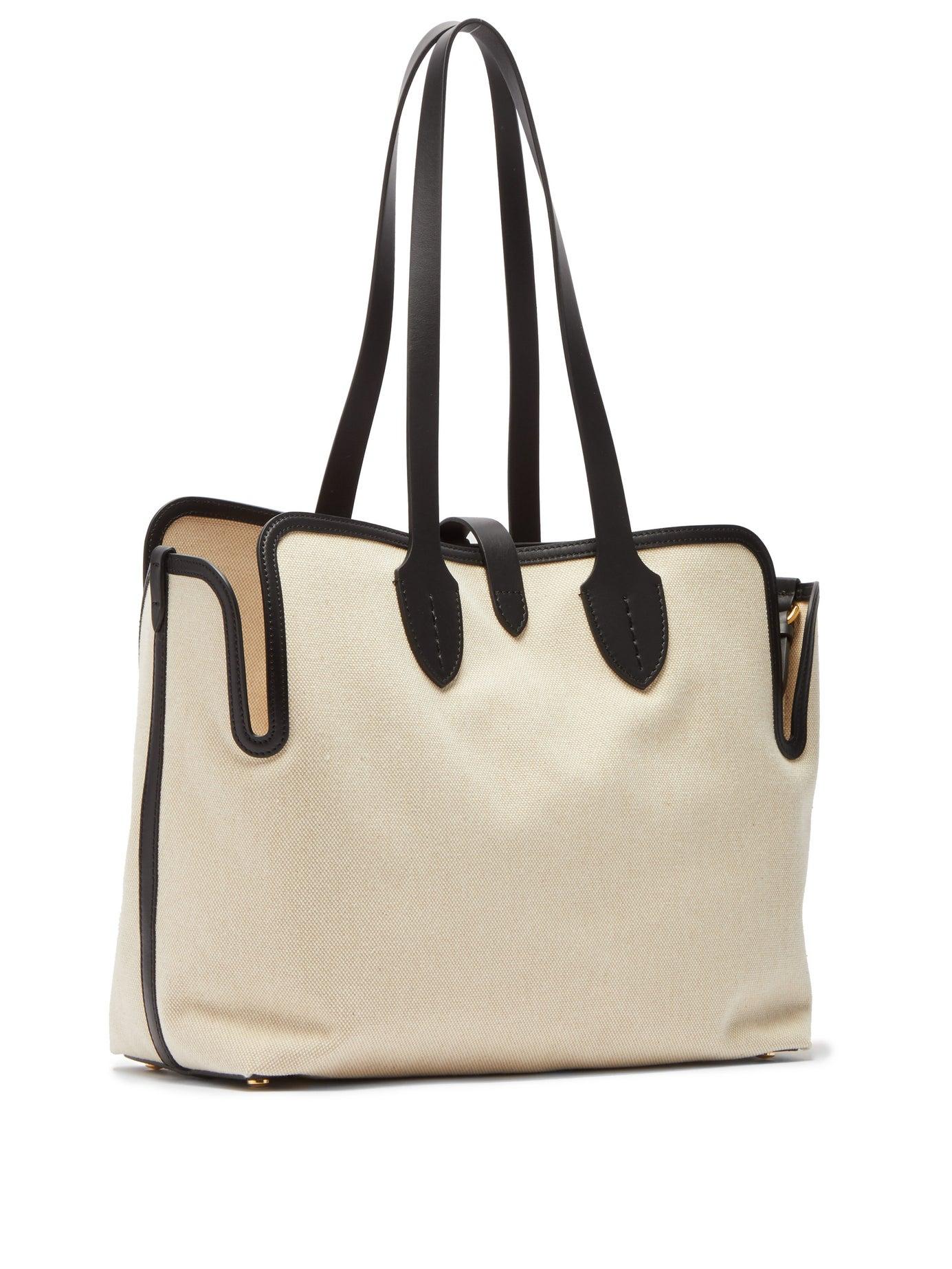 Burberry White Canvas Tote Bag Black Leather Cloth Pony-style calfskin  Cloth ref.528323 - Joli Closet