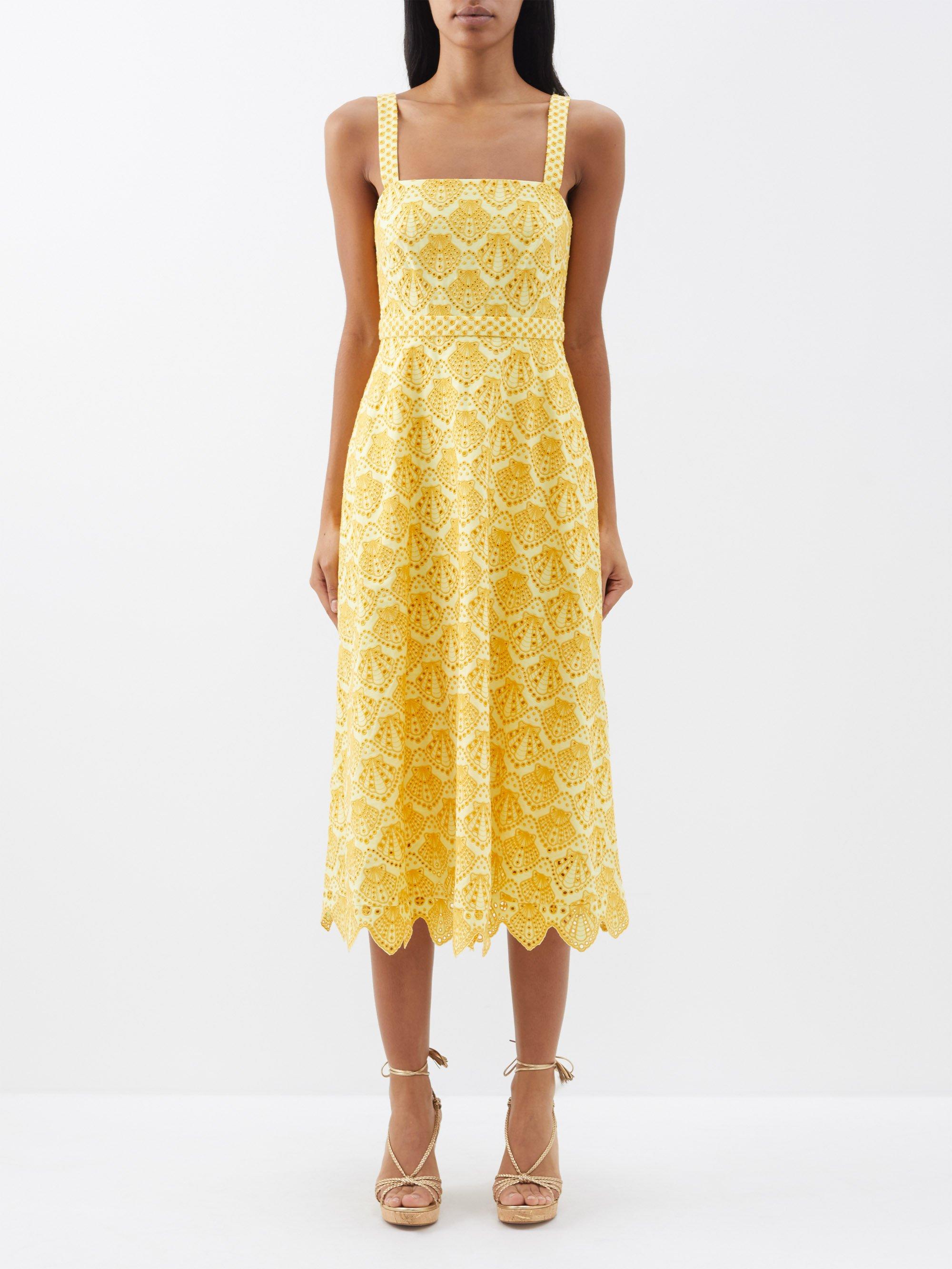 Saloni Aubrey Broderie-anglaise Cotton Midi Dress in Yellow | Lyst UK