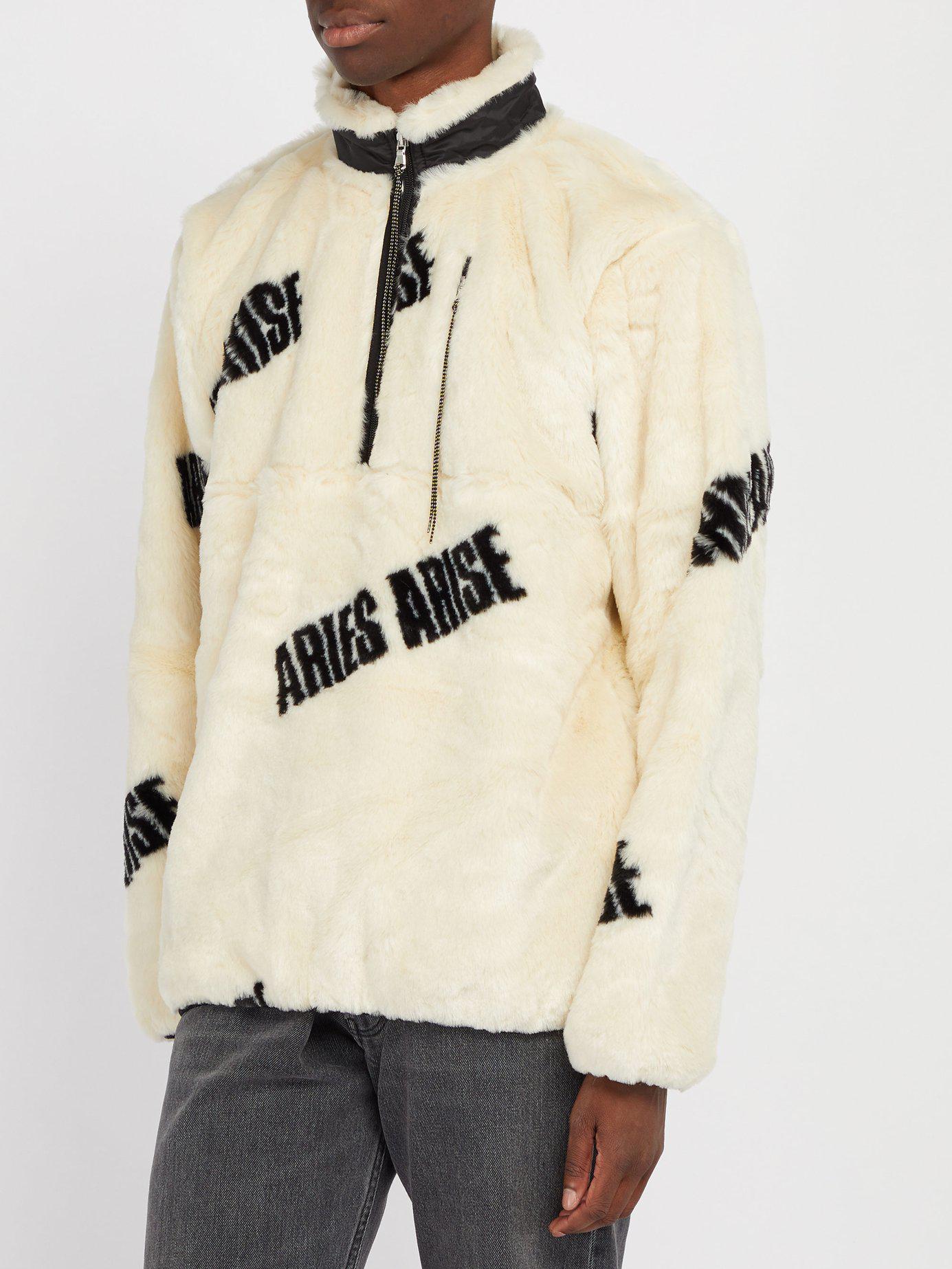 aries faux fur half zip pullover jacket