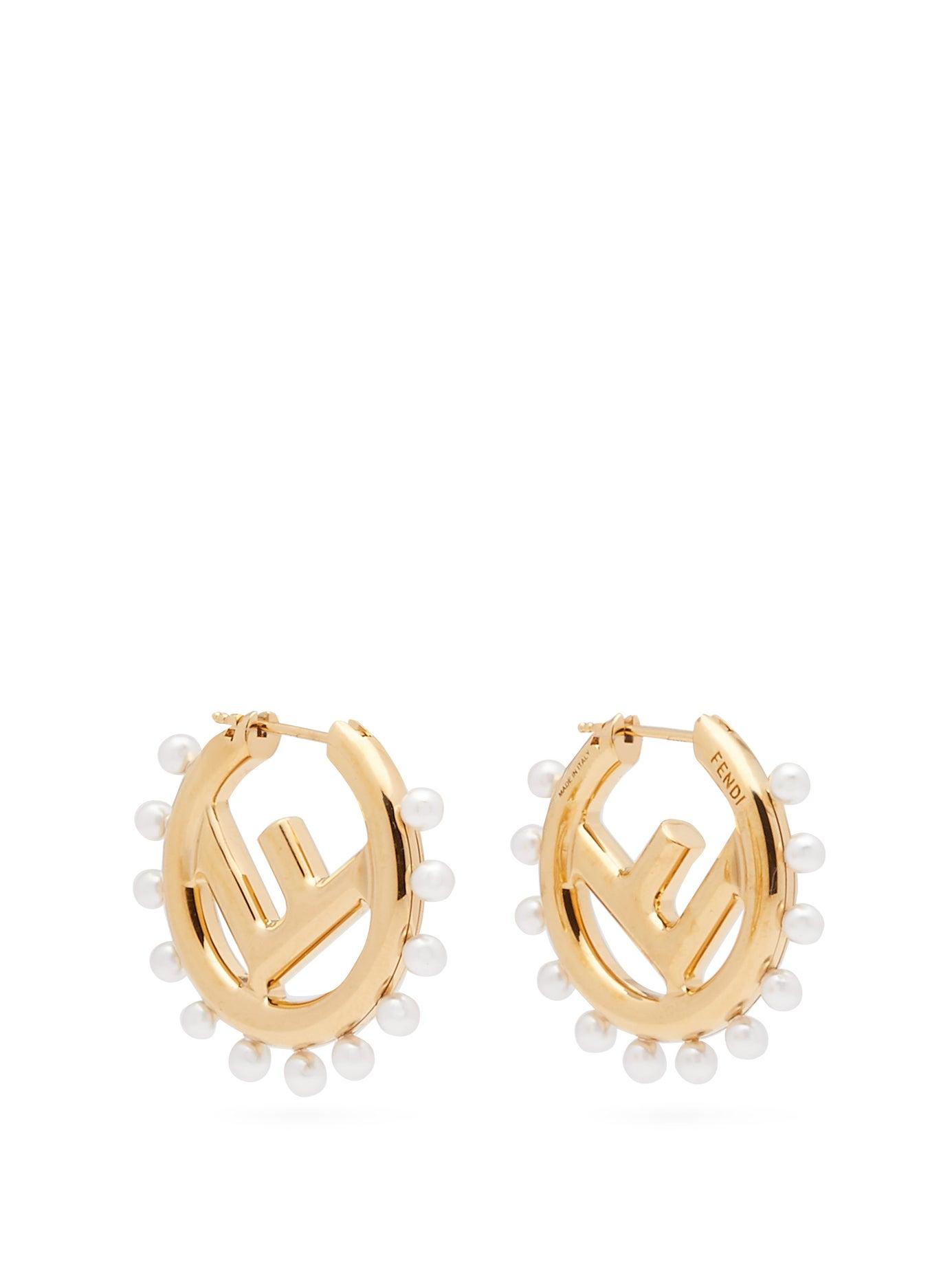 Fendi F Is Fauxpearl Hoop Earrings in Gold (Metallic) Lyst