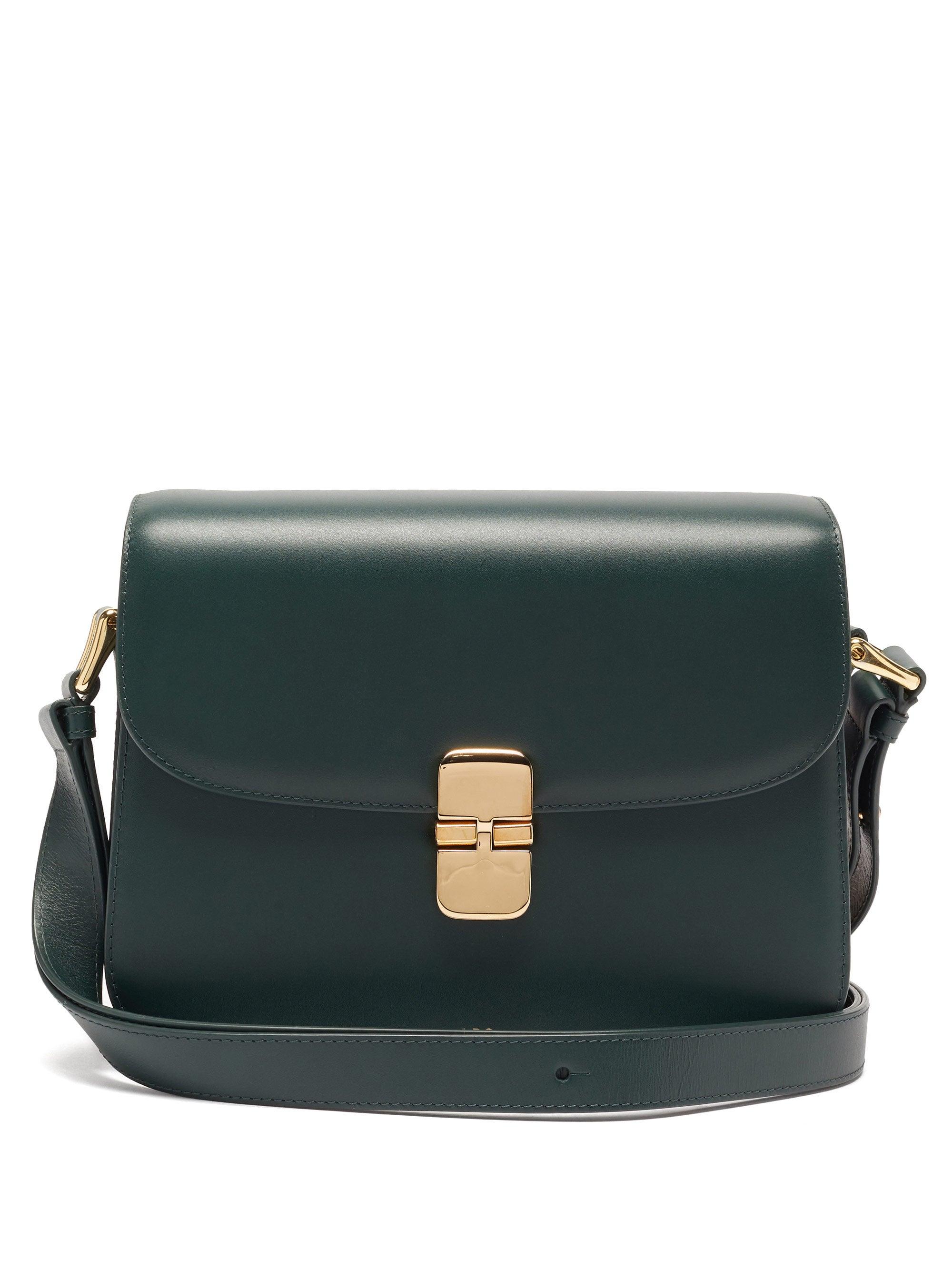 A.P.C. Grace Large Smooth-leather Cross-body Bag in Green | Lyst