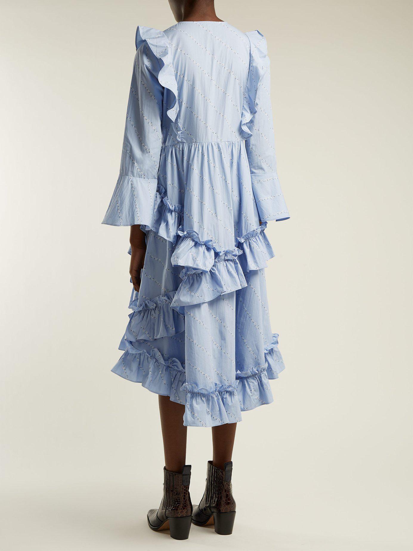 Ganni Faulkner Flower-print Cotton Midi Dress in Blue | Lyst