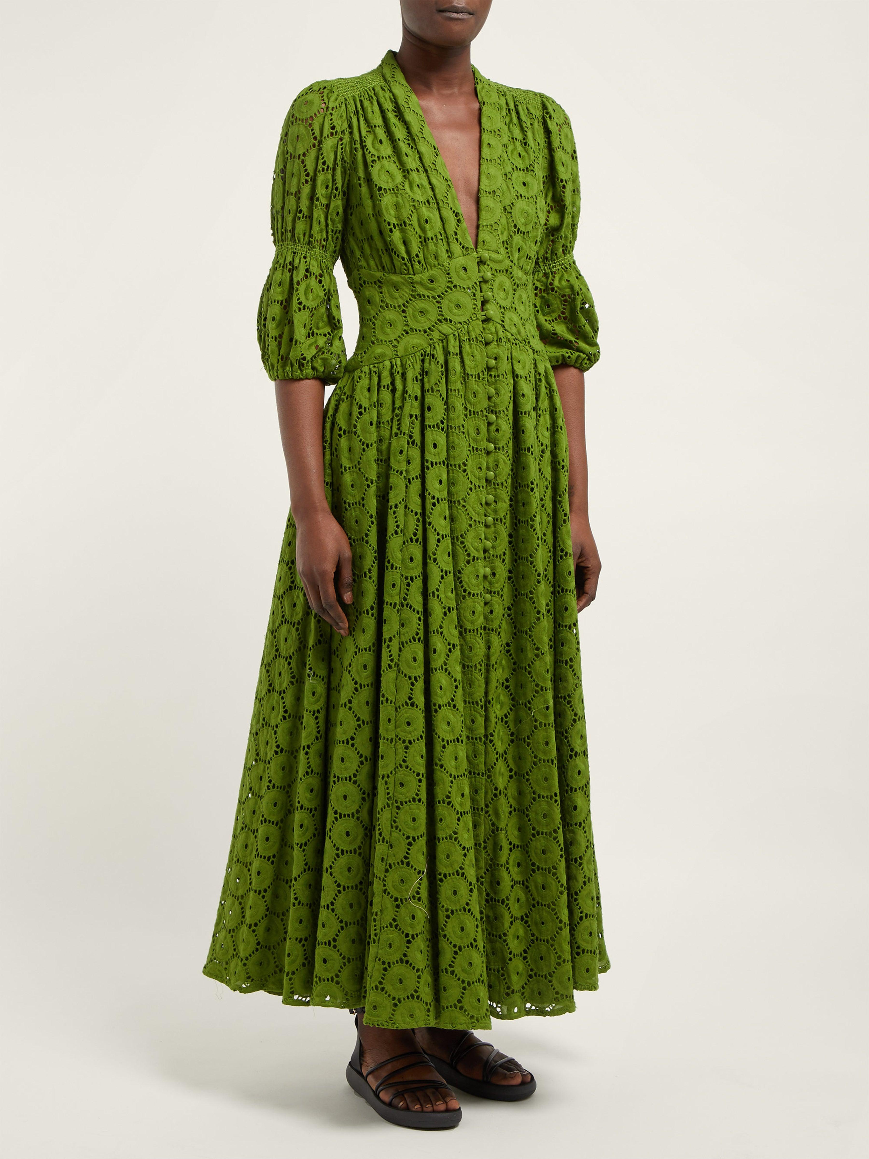Cult Gaia Willow Puff-sleeve Eyelet-lace Maxi Dress in Green - Lyst