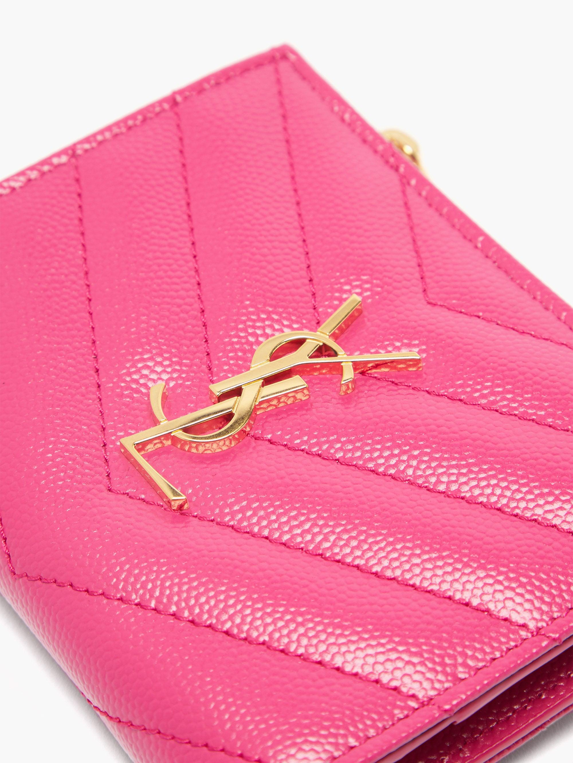 Saint Laurent Long Wallet YSL Monogram Large Flap Pink Leather V stitch NO  BOX