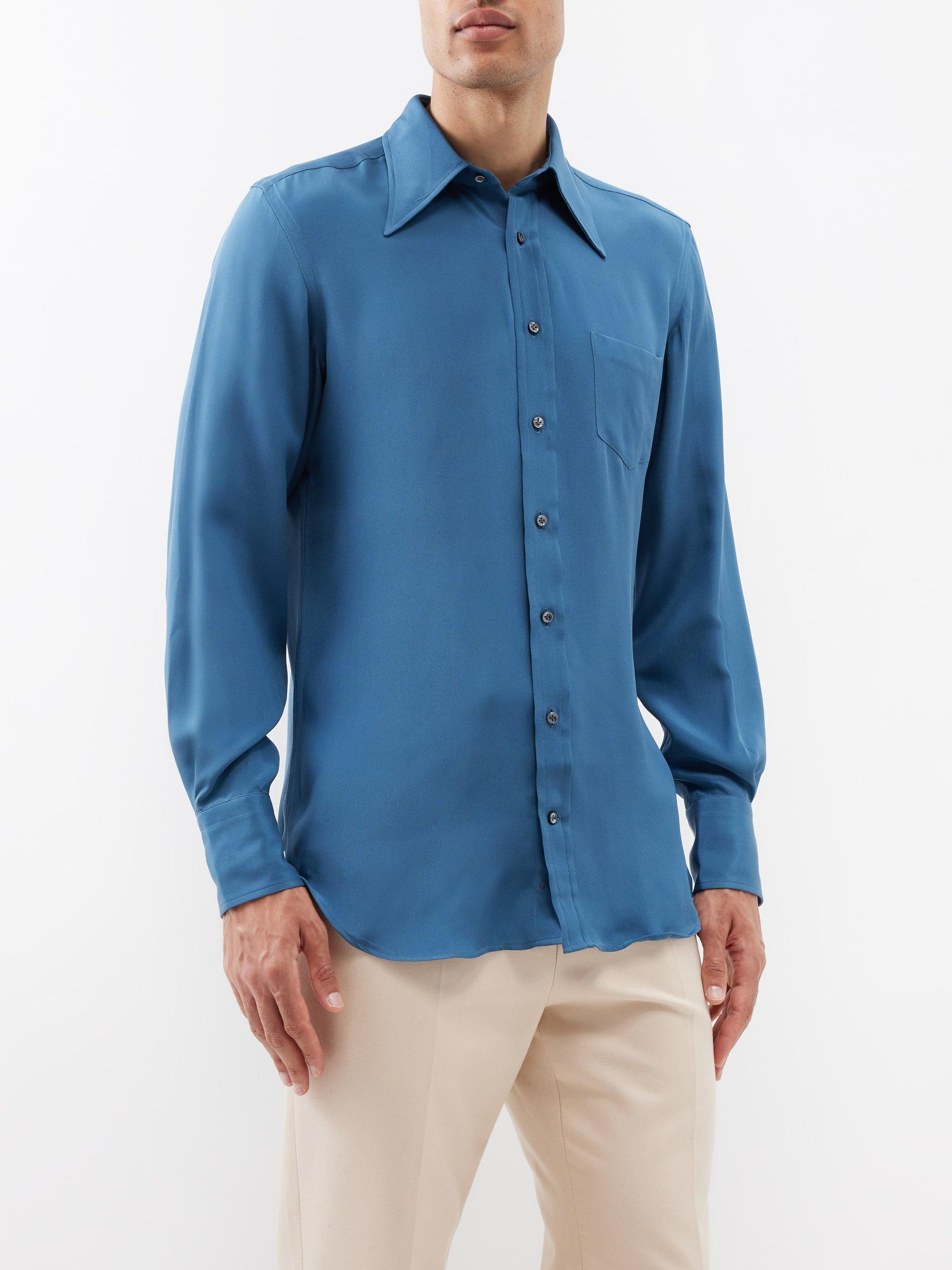 Husbands Paris Oversized-collar Silk Shirt in Blue for Men | Lyst