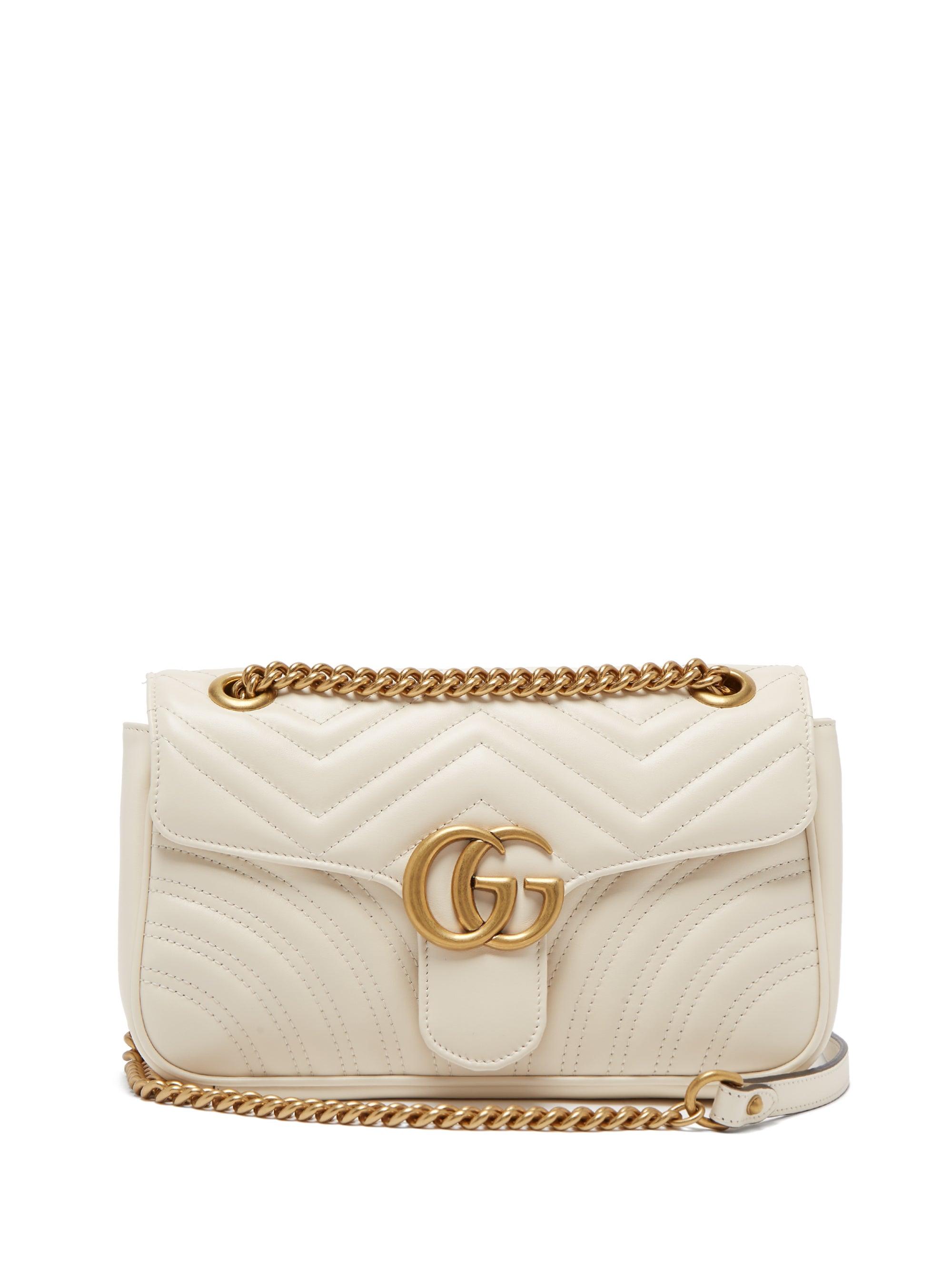 Gucci GG Marmont Small Quilted-leather Cross-body Bag in White - Lyst