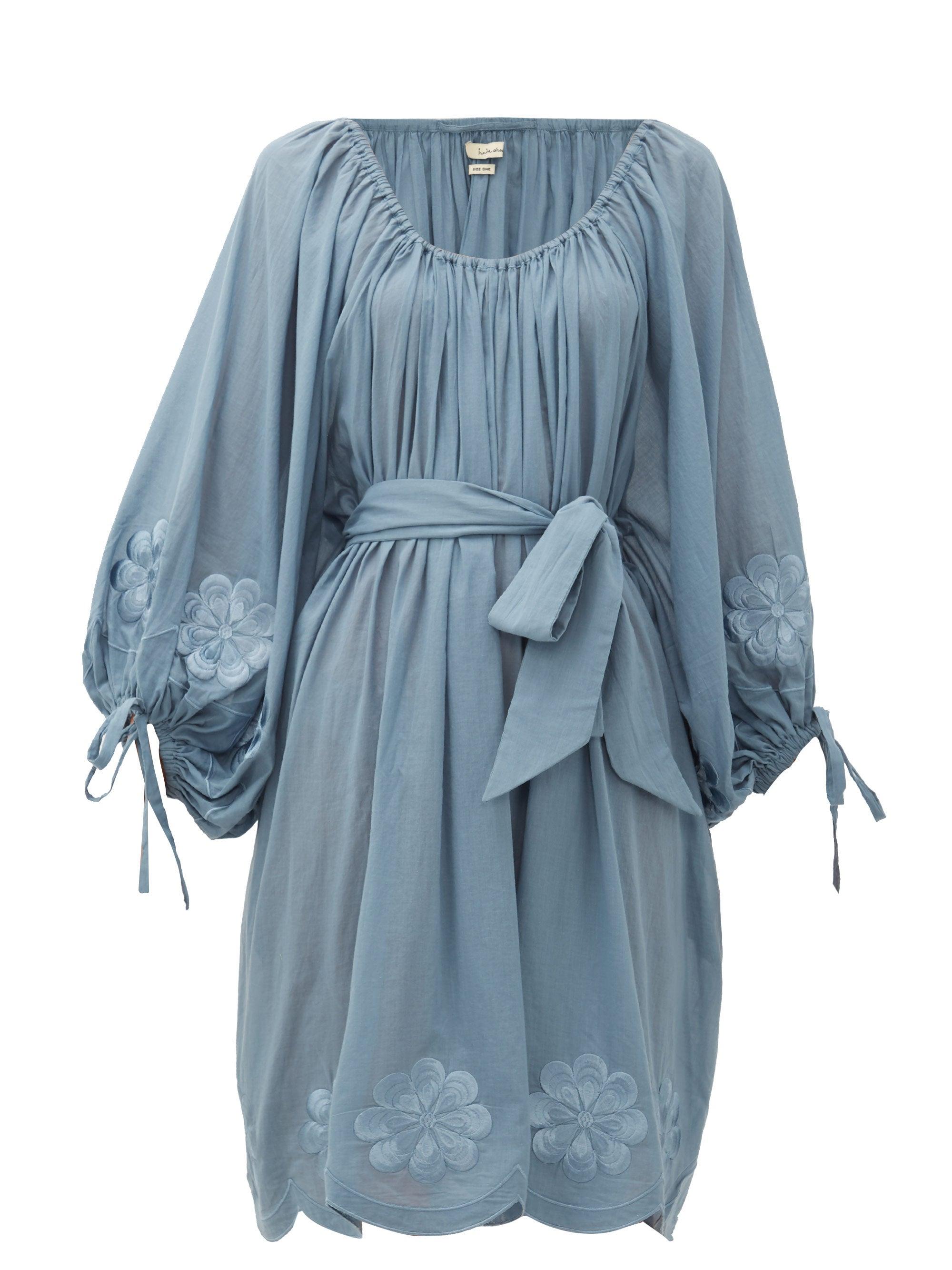 Innika Choo Frida Burds Embroidered Cotton Mini Dress in Blue - Lyst