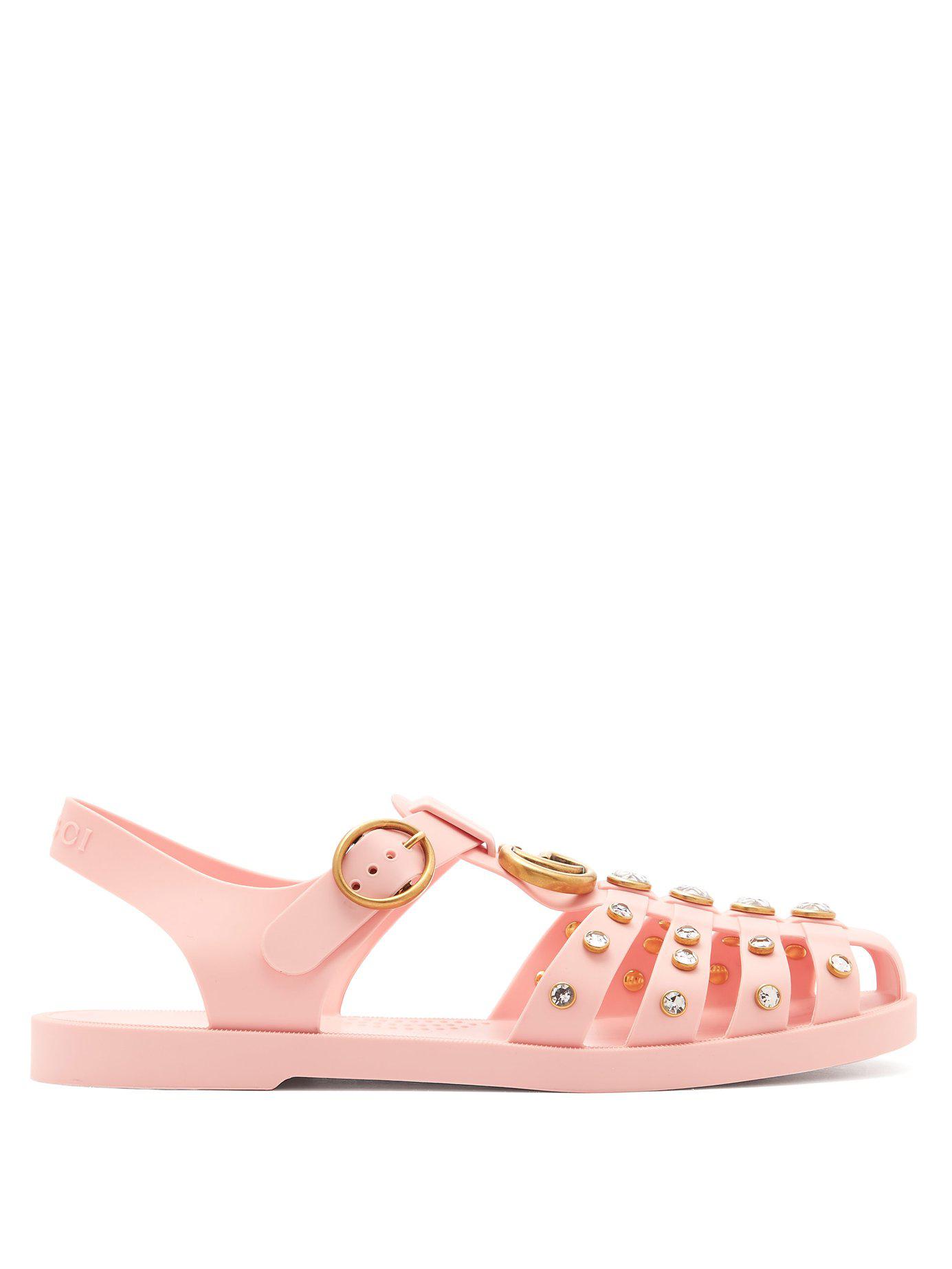 Gucci Rubber Sandal With Crystals in Pink - Lyst