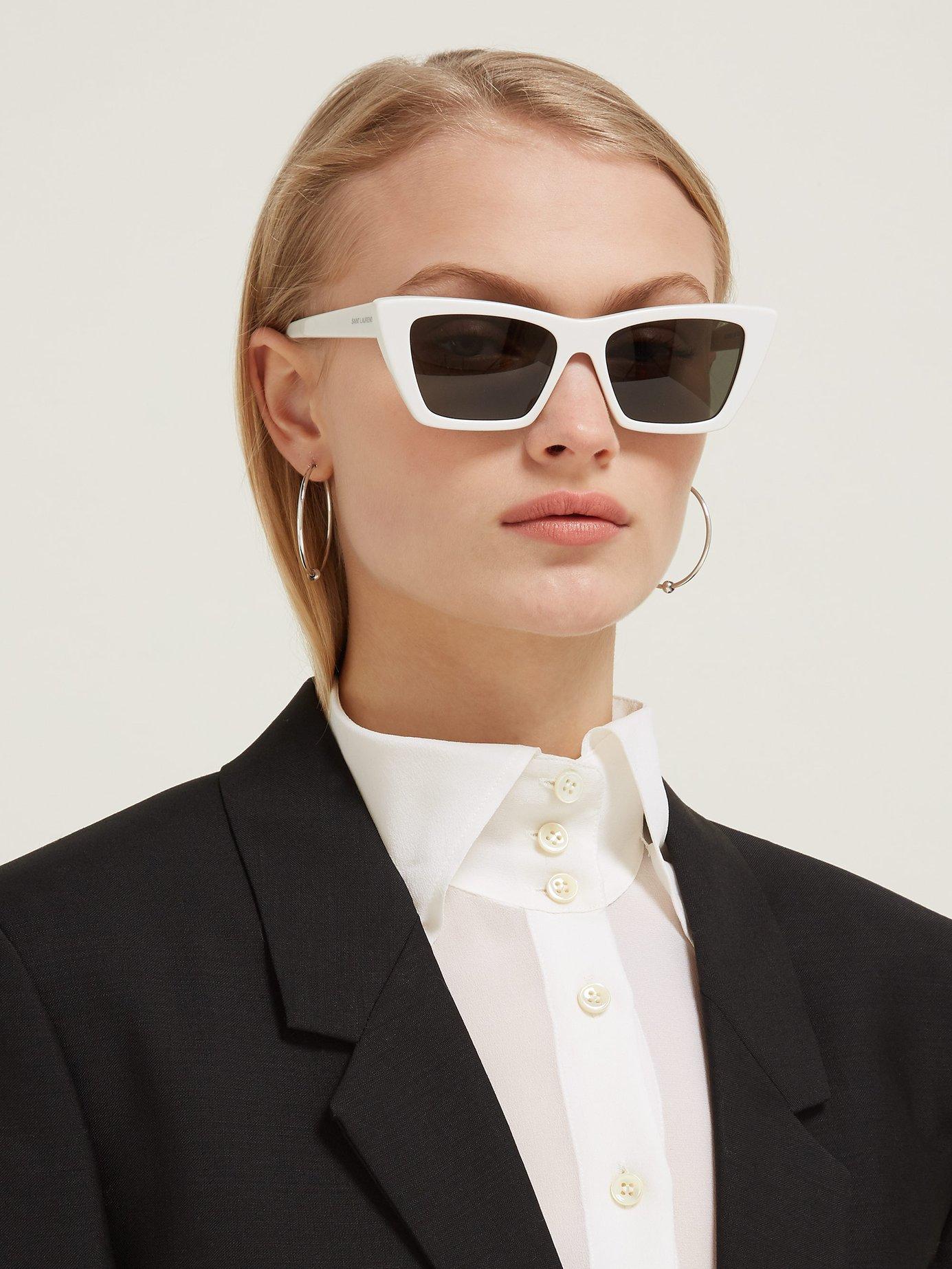 Saint Laurent Mica Cat Eye Acetate Sunglasses in White