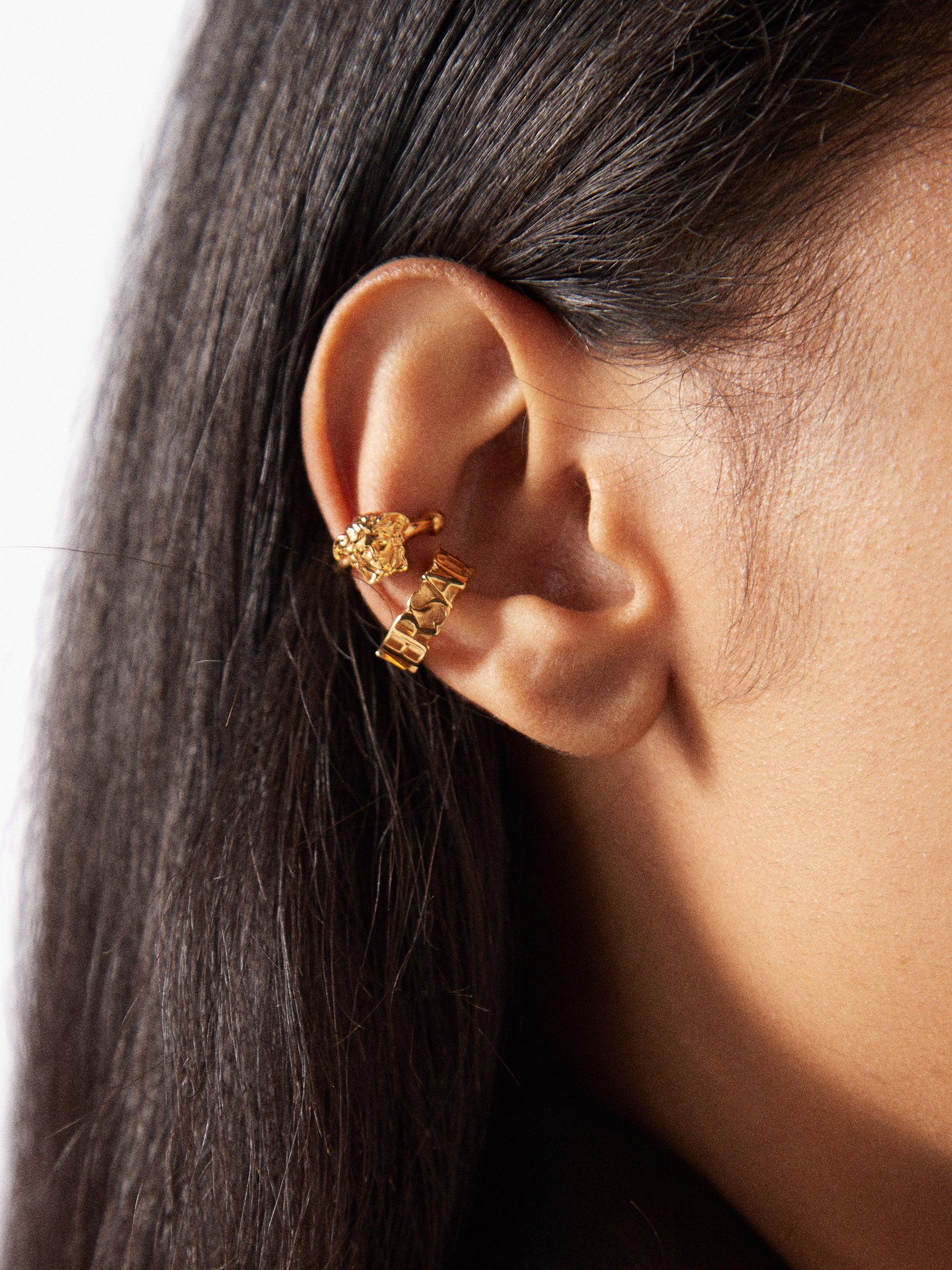 for Men Metallic Mens Jewellery Earrings and ear cuffs Dheygere Engraved Logo Earrings in Gold 